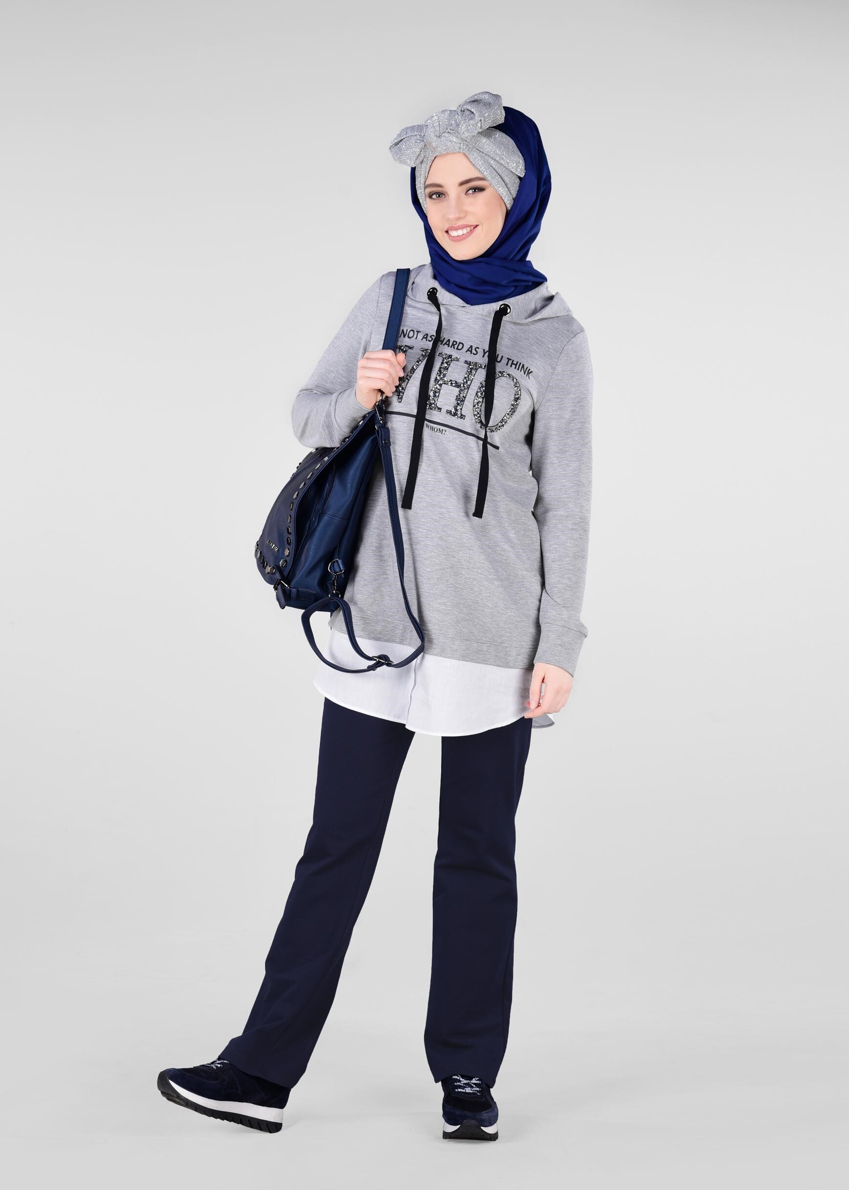 Tesettür giyim GRİ 4911 NEW LERİDA 2&prime;Lİ PANT.EŞOFMAN TAKIM 36/46