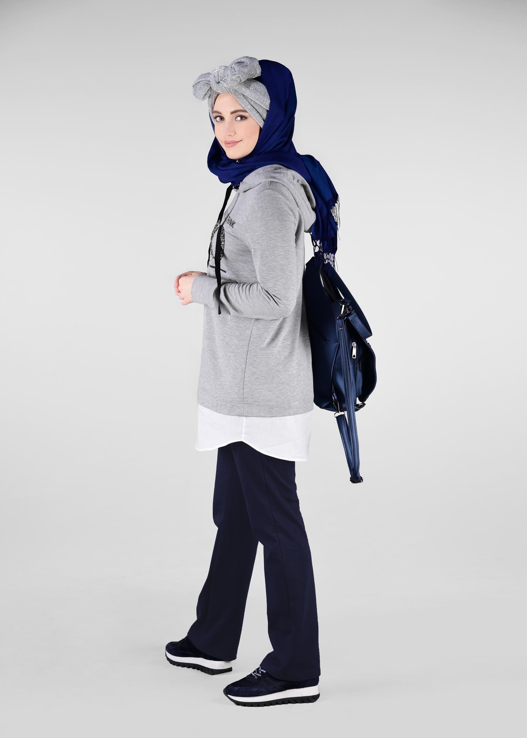 Tesettür giyim GRİ 4911 NEW LERİDA 2&prime;Lİ PANT.EŞOFMAN TAKIM 36/46