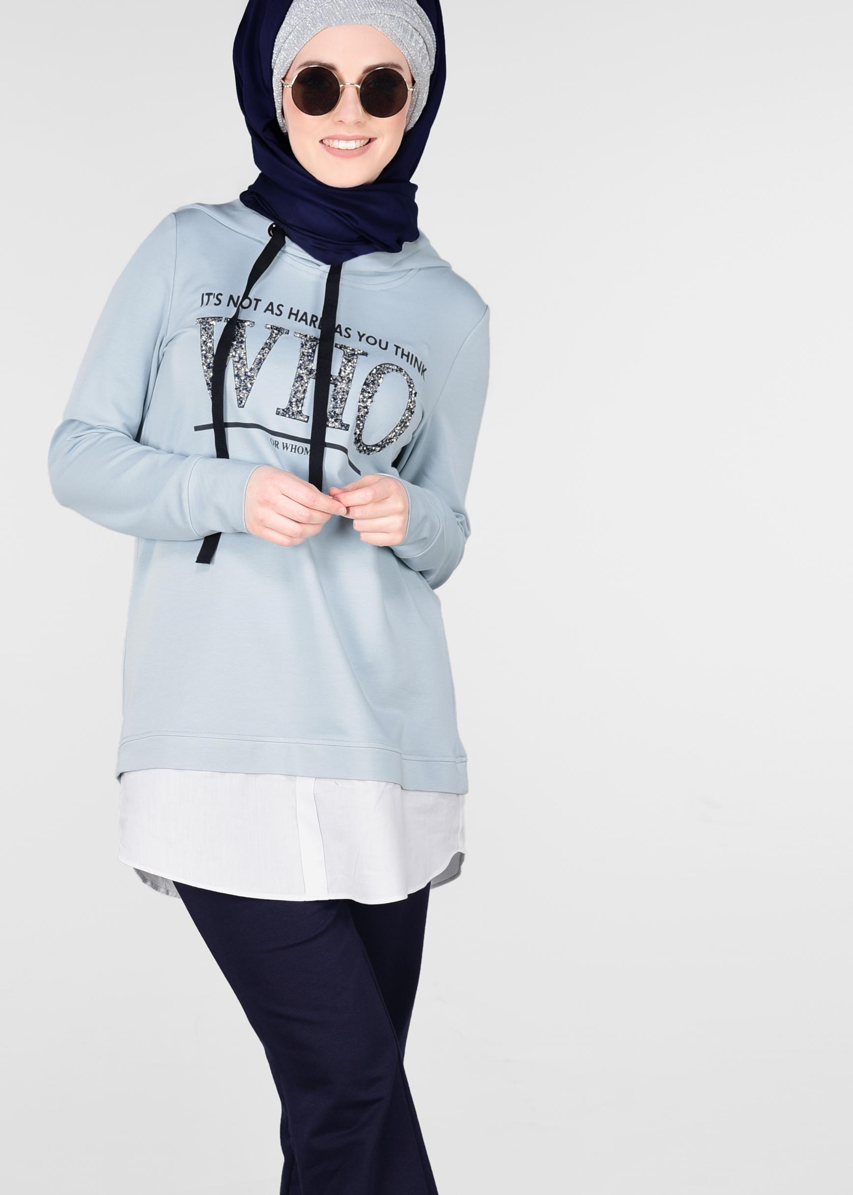 Tesettür giyim MAVİ 4911 NEW LERİDA 2&prime;Lİ PANT.EŞOFMAN TAKIM 36/46