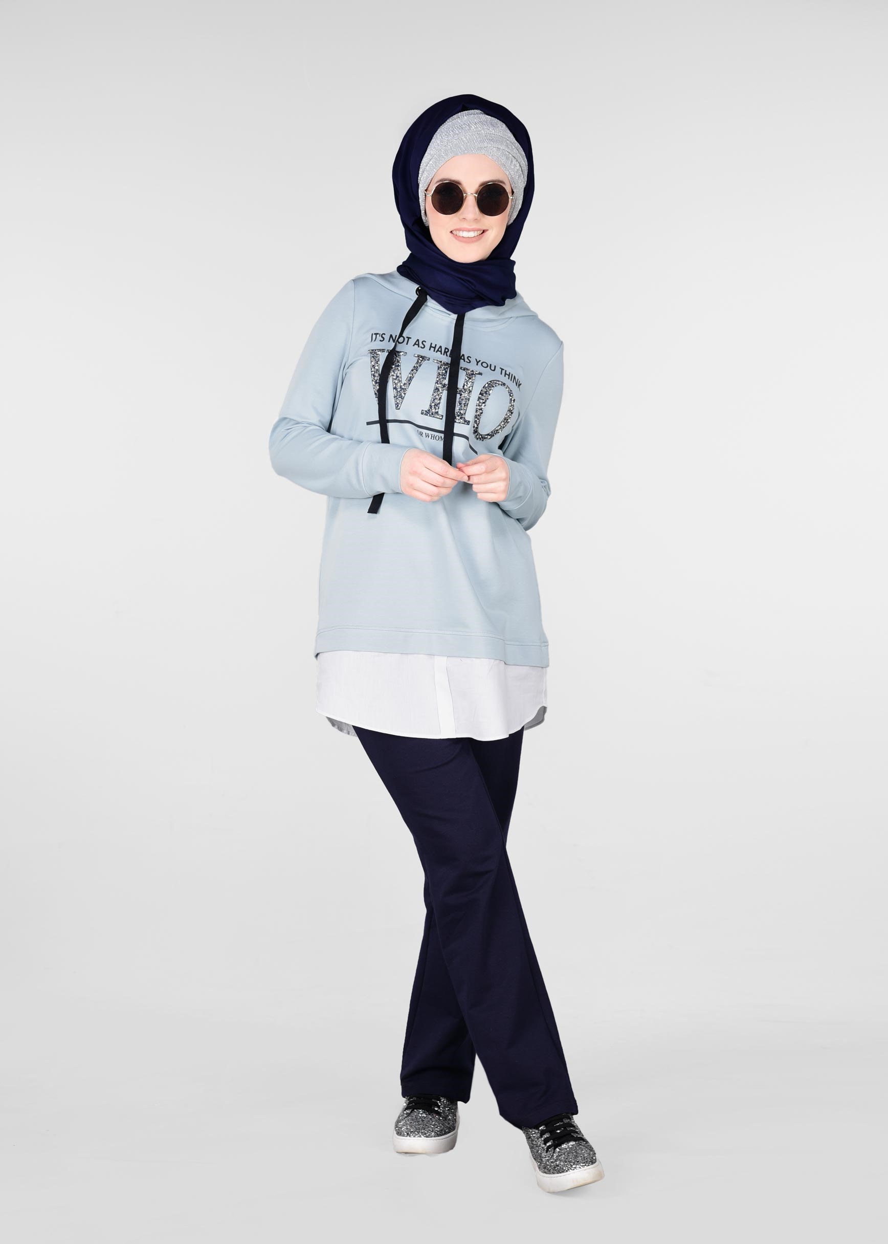 Tesettür giyim MAVİ 4911 NEW LERİDA 2&prime;Lİ PANT.EŞOFMAN TAKIM 36/46