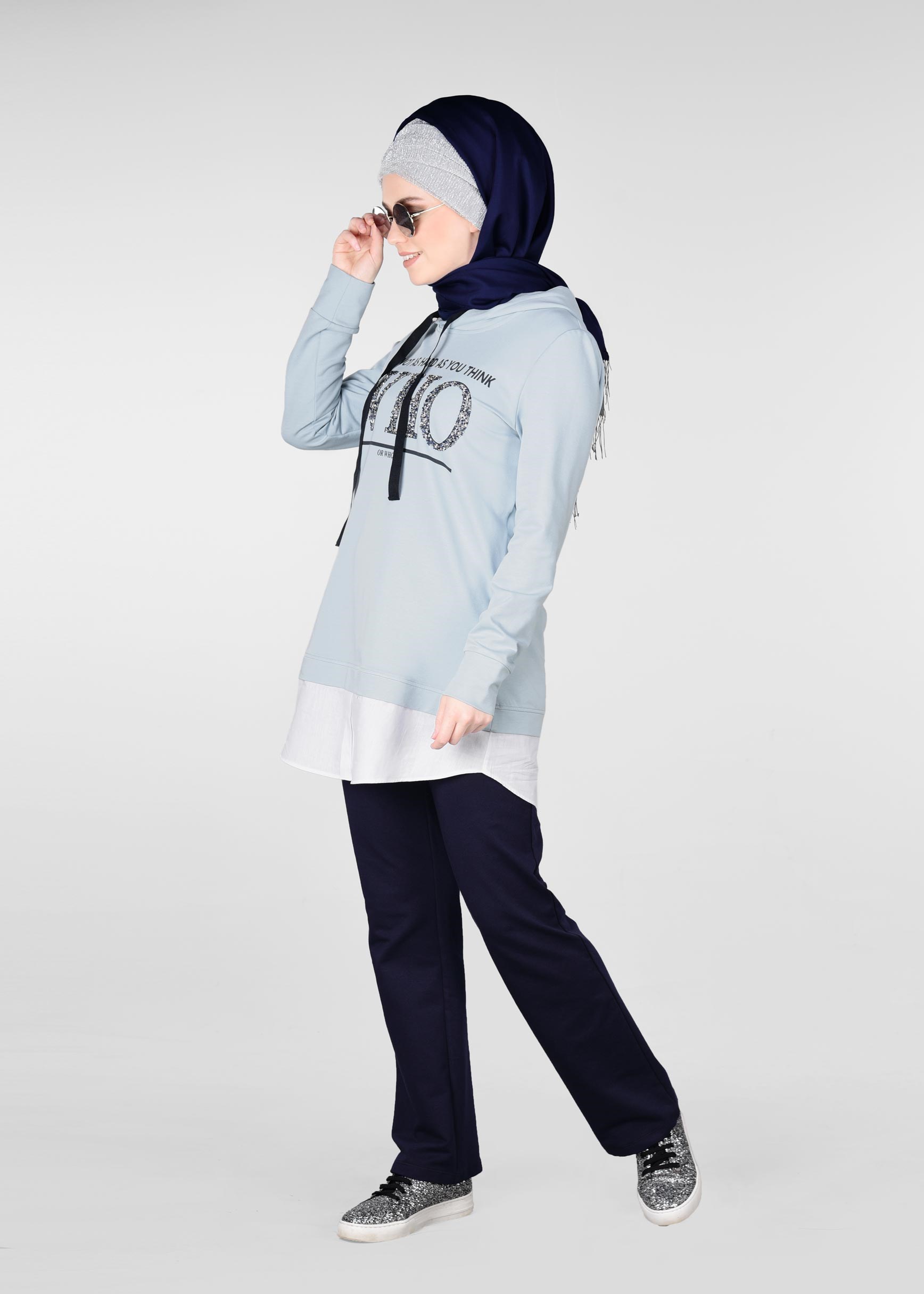 Tesettür giyim MAVİ 4911 NEW LERİDA 2&prime;Lİ PANT.EŞOFMAN TAKIM 36/46