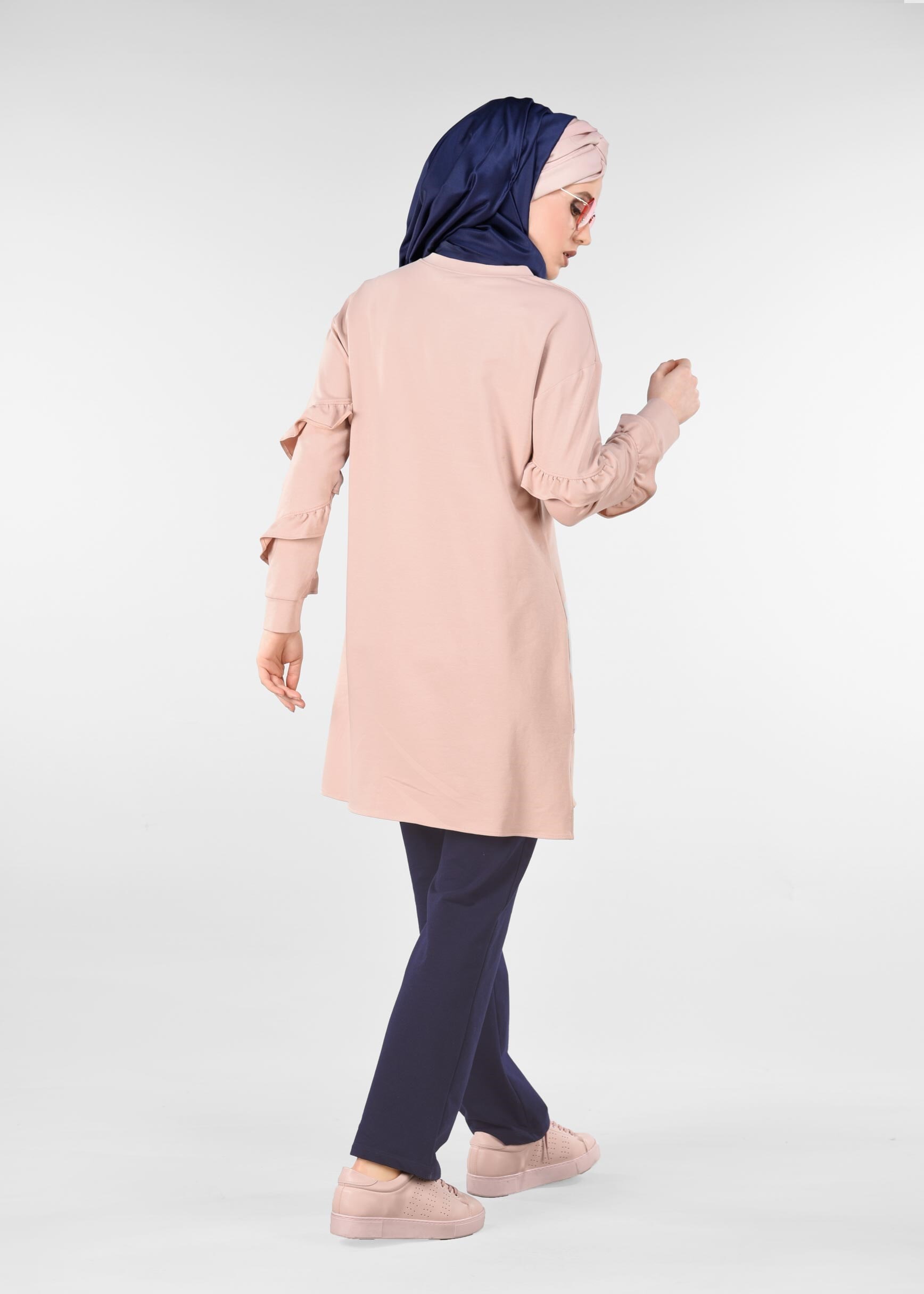 Tesettür giyim PUDRA BONCUKLU BASKI DETAYLI 2&prime;Lİ EŞOFMAN TAKIM 4912 