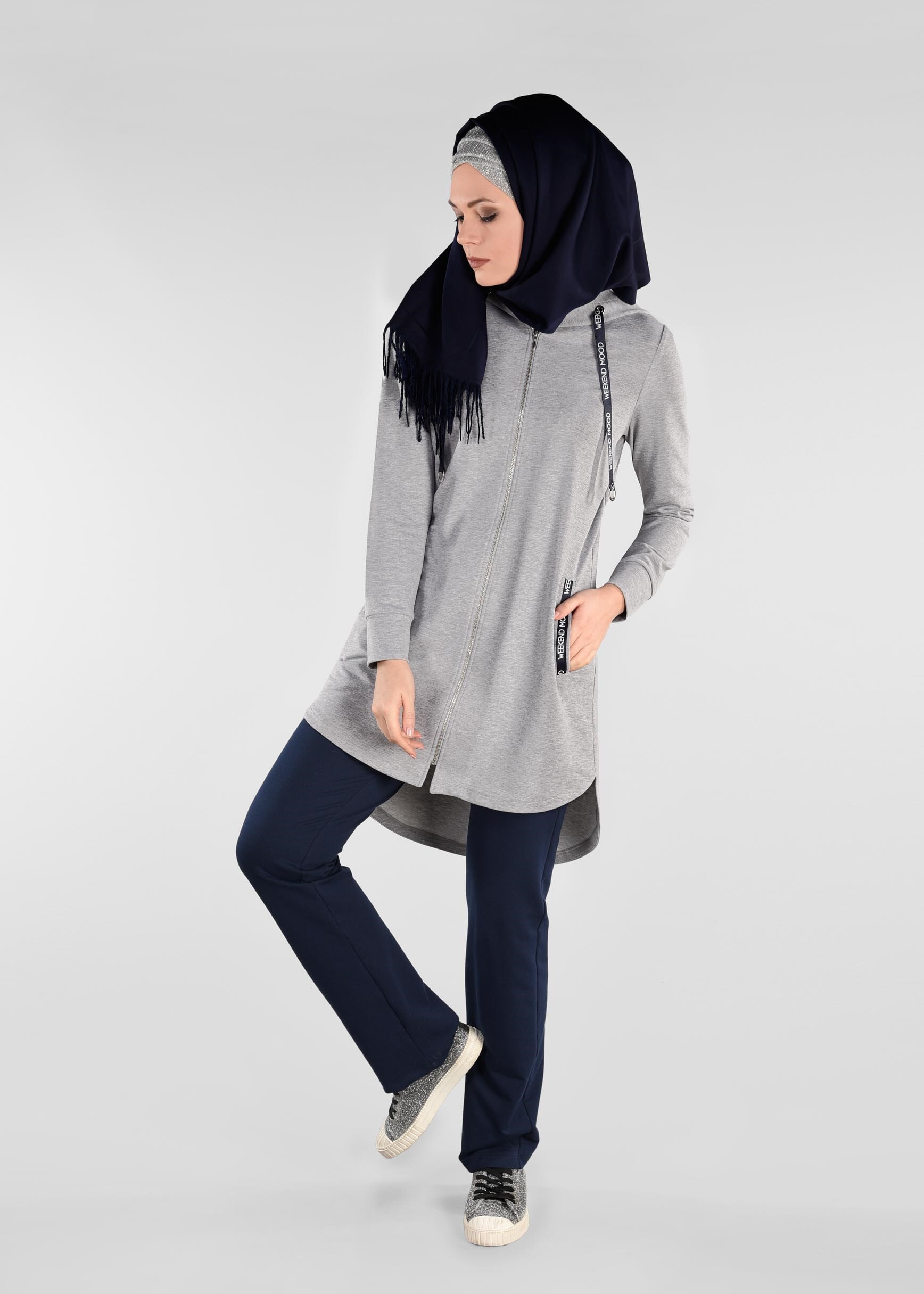 Tesettür giyim GRİ 4913 NEW LERİDA 2&prime;Lİ PANT.EŞOFMAN TK.36/44 TEK38