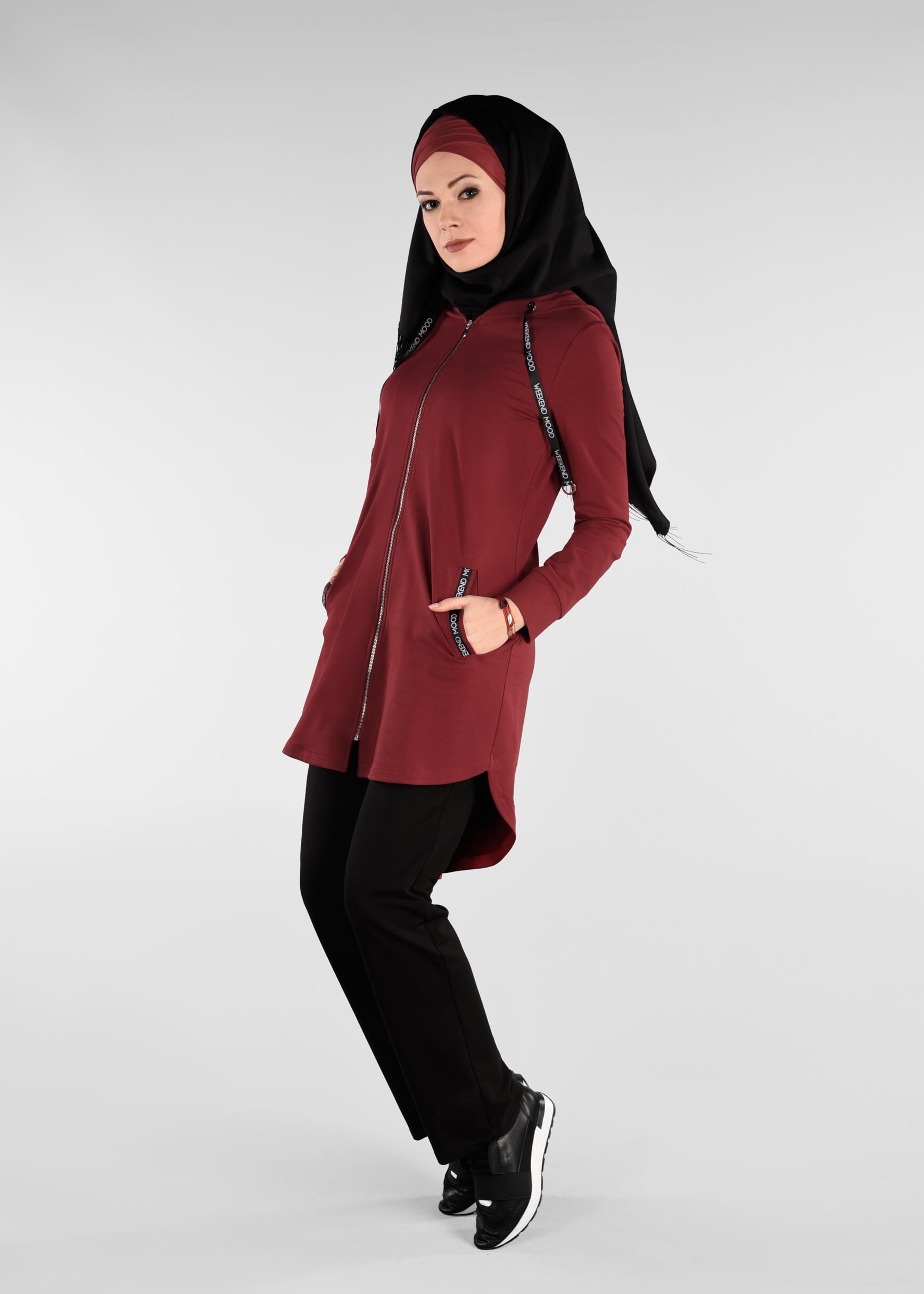 Tesettür giyim BORDO 4913 NEW LERİDA 2&prime;Lİ PANT.EŞOFMAN TK.36/44 TEK38