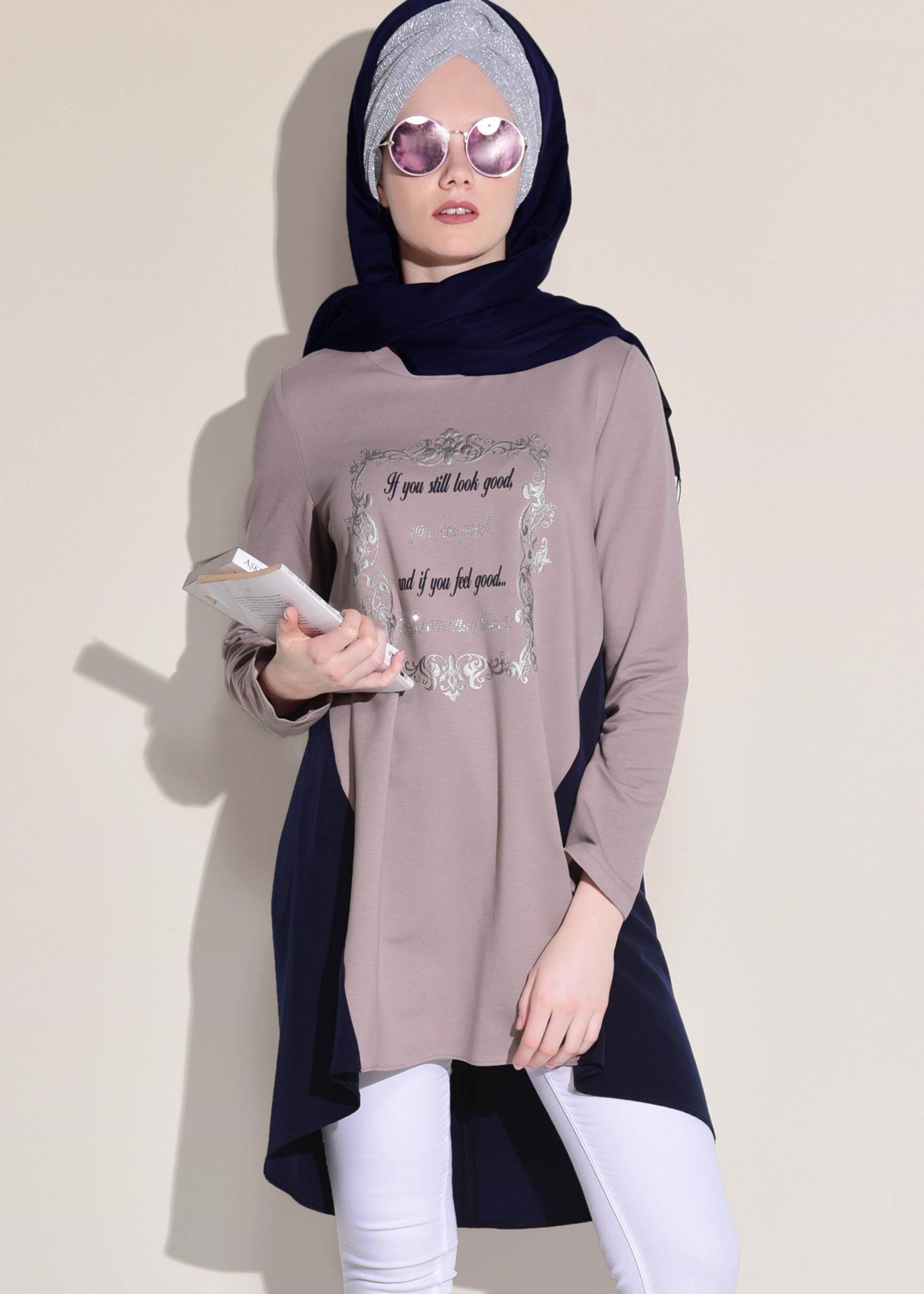 Tesettür giyim PUDRA İKİ RENKLİ EŞOFMAN TUNİK 4914