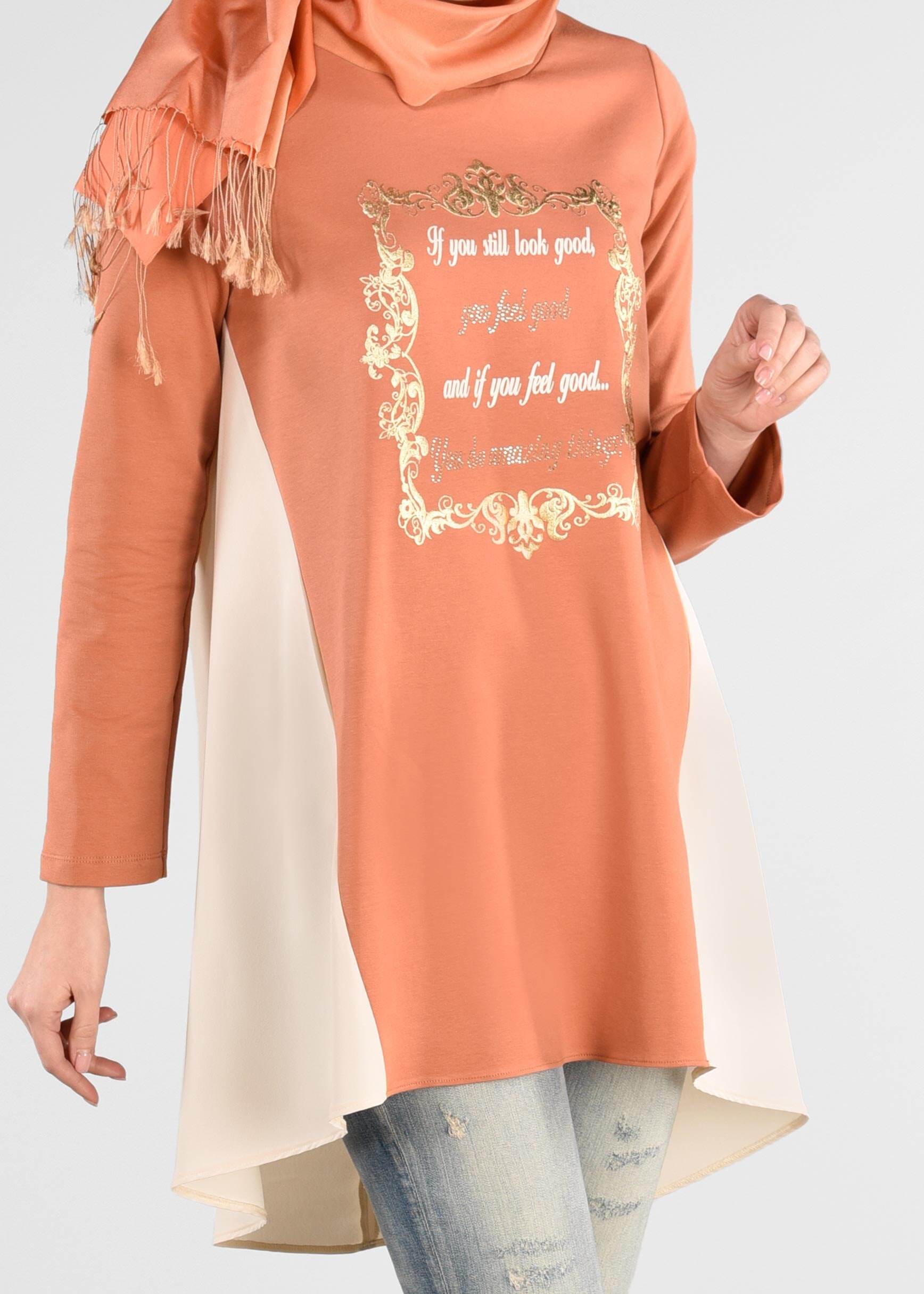 Tesettür giyim TURUNCU İKİ RENKLİ EŞOFMAN TUNİK 4914