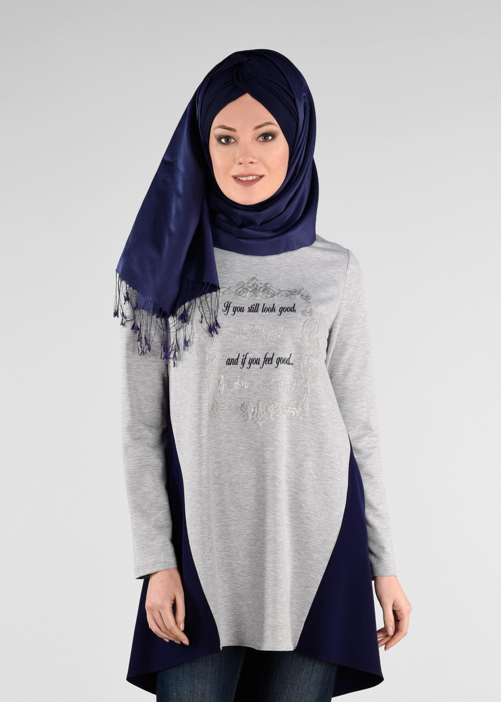 Tesettür giyim GRİ İKİ RENKLİ EŞOFMAN TUNİK 4914