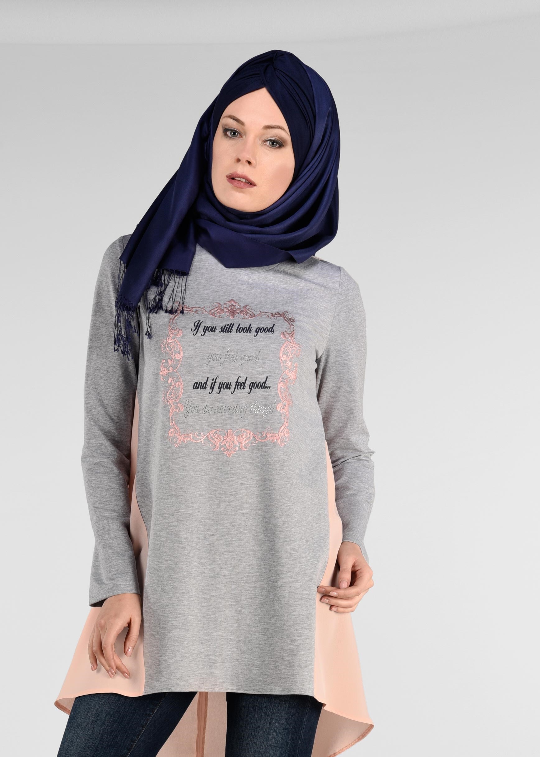 Tesettür giyim GRİ İKİ RENKLİ EŞOFMAN TUNİK 4914