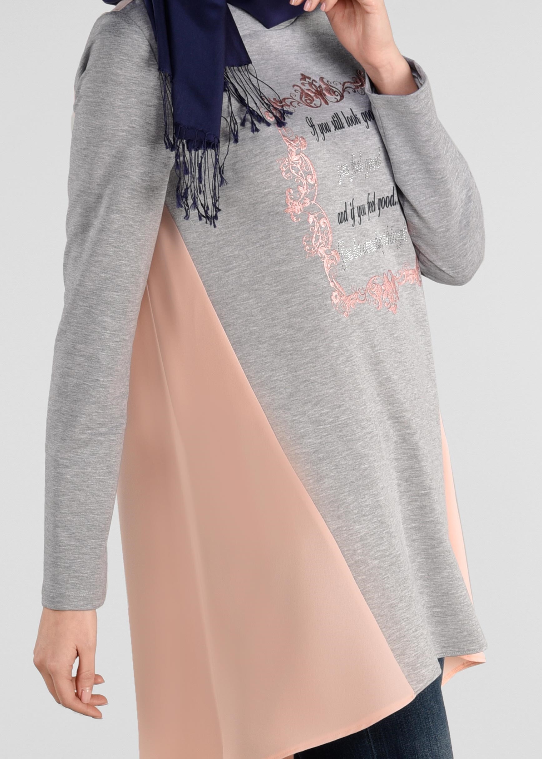 Tesettür giyim GRİ İKİ RENKLİ EŞOFMAN TUNİK 4914