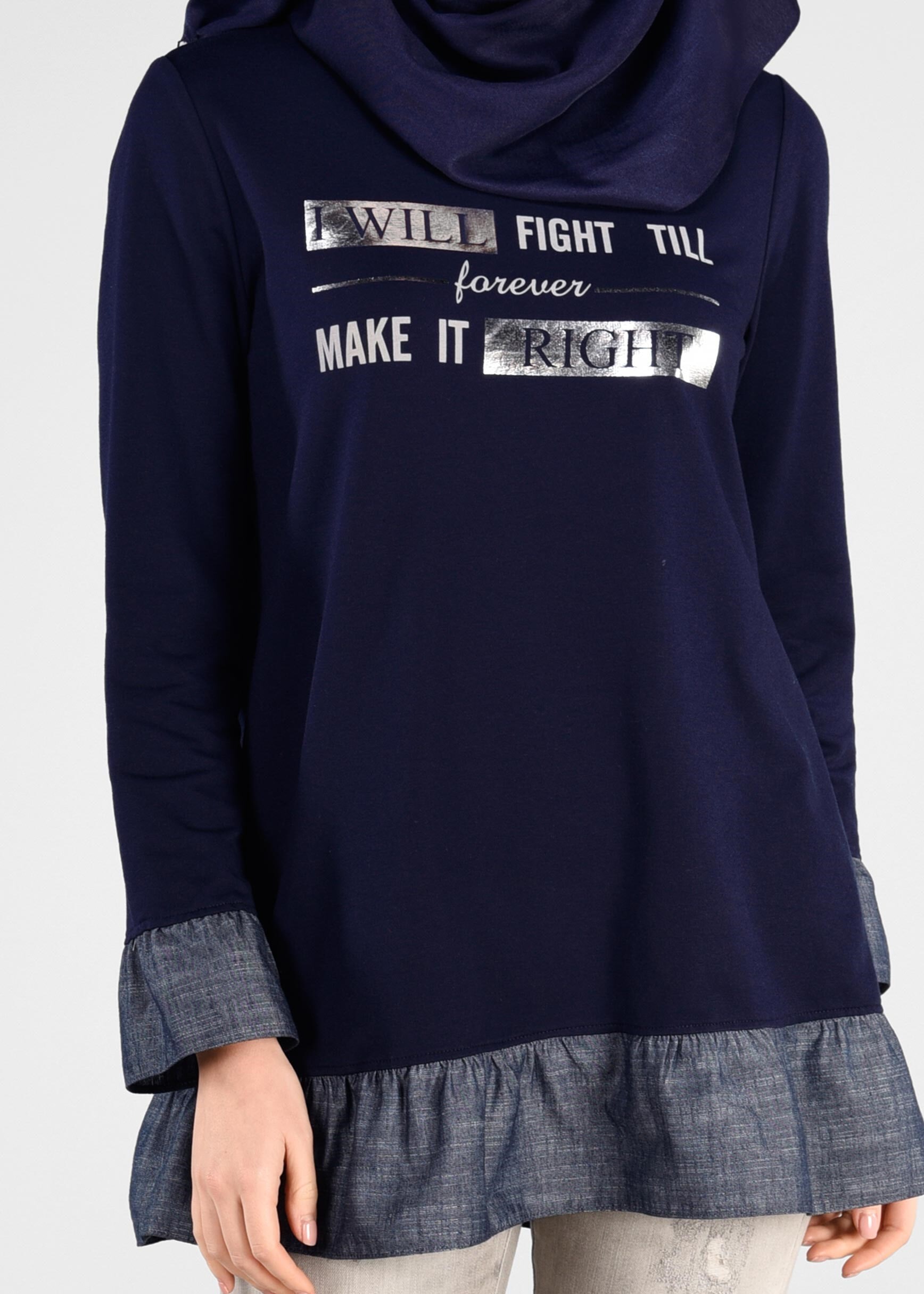 Tesettür giyim LACİVERT ETEK UCU VE BİLEKLERİ FIRFIRLI EŞOFMAN TUNİK 4915