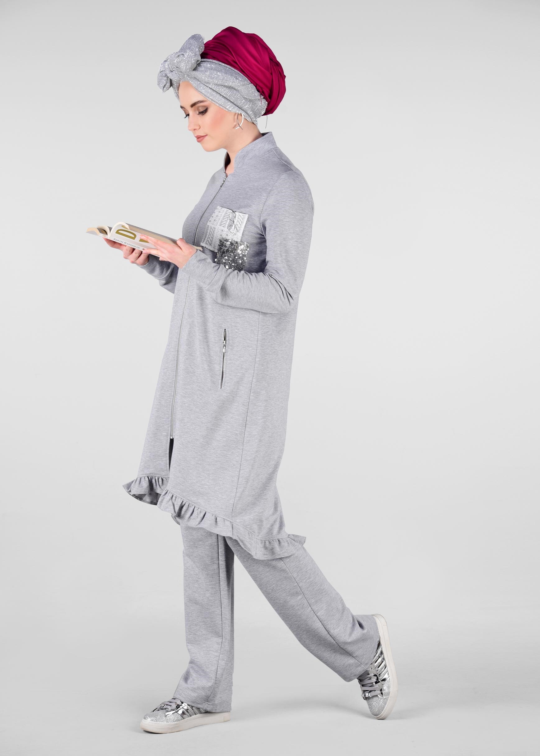 Tesettür giyim GRİ 4916 NEW LERİDA 2&prime;Lİ PANT.EŞF.TK.38/46 TEK40