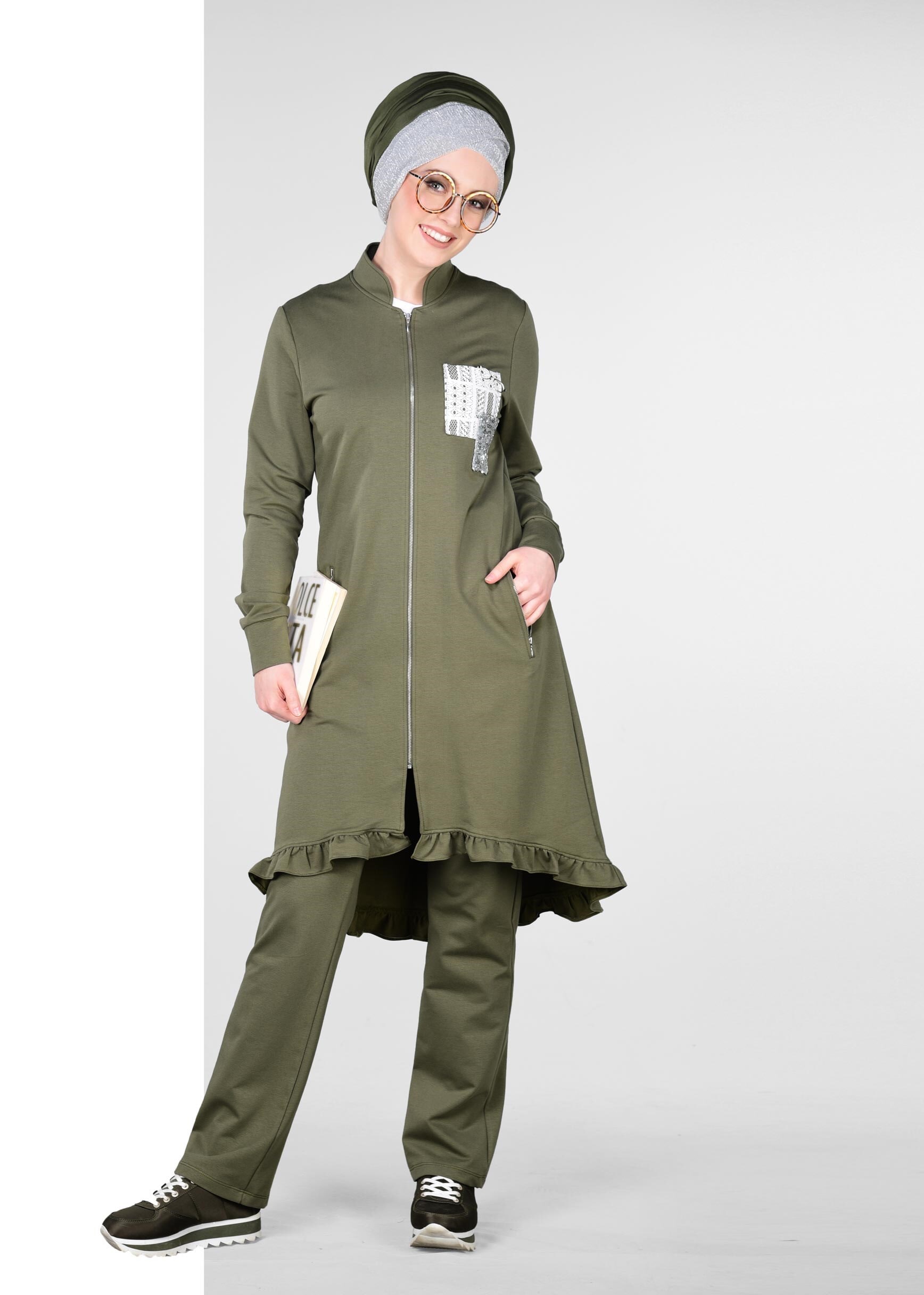 Tesettür giyim HAKİ 4916 NEW LERİDA 2&prime;Lİ PANT.EŞF.TK.38/46 TEK40