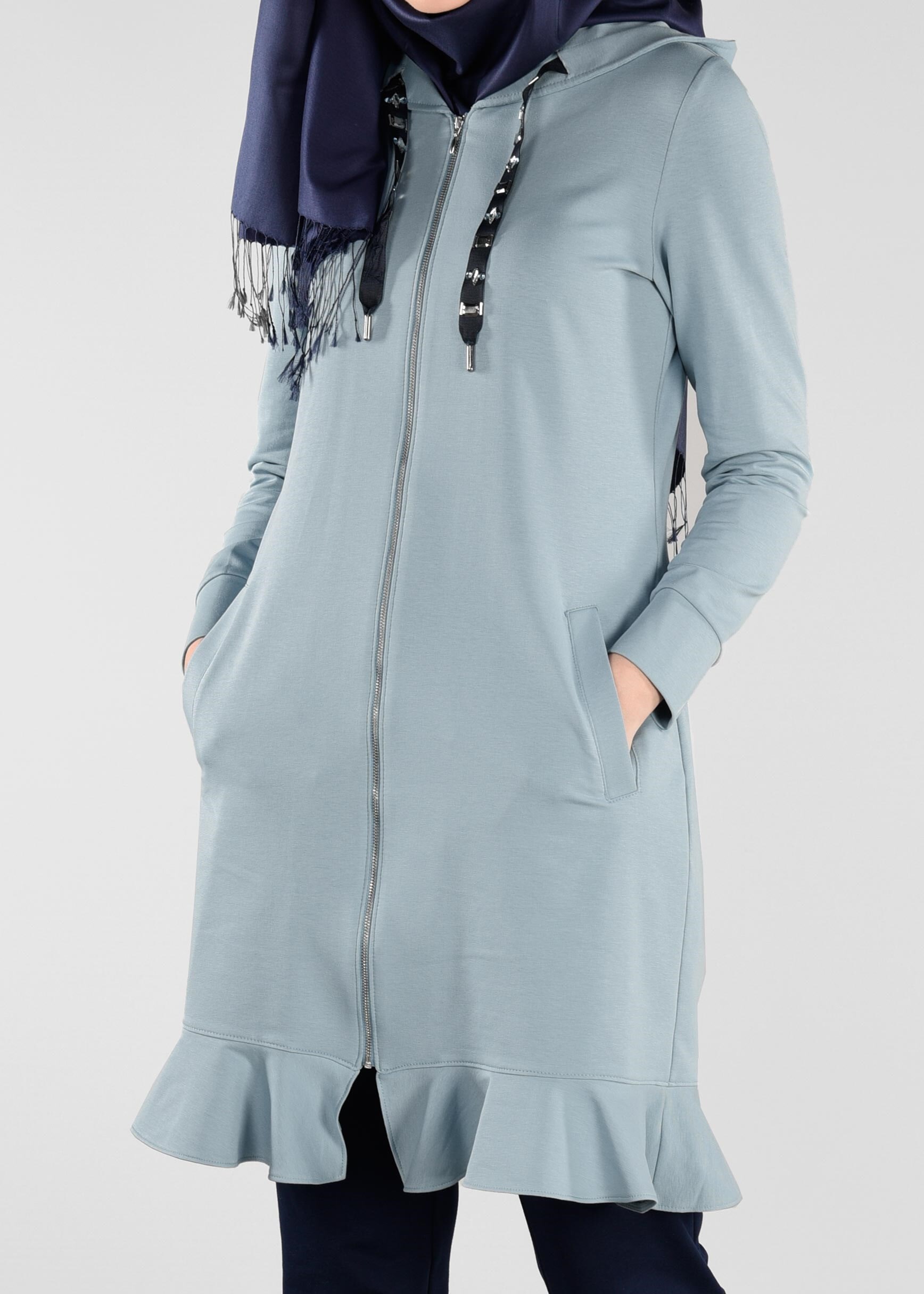 Tesettür giyim MAVİ ETEK UCU VOLANLI 2&prime;Lİ EŞOFMAN TAKIM 4917 