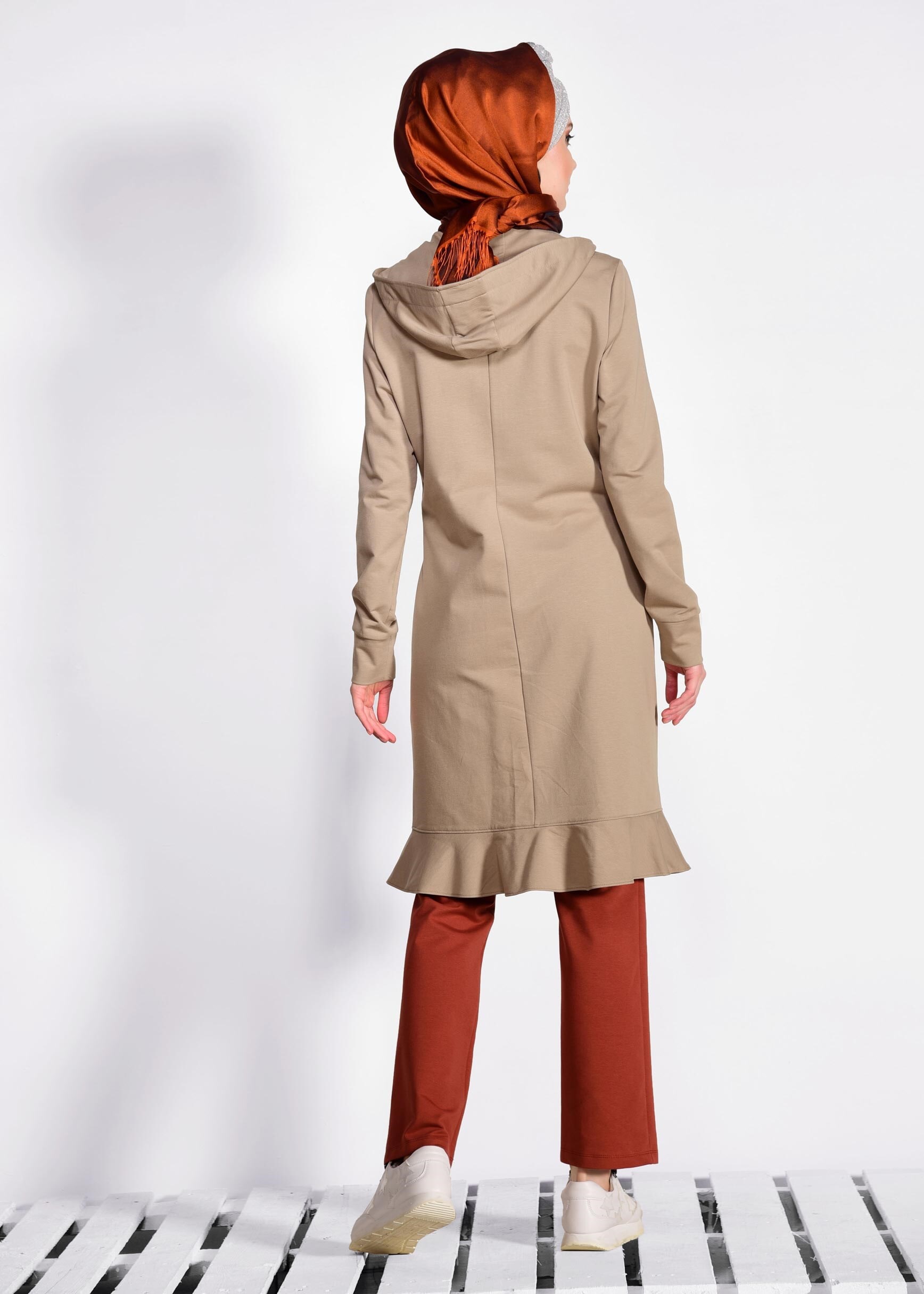 Tesettür giyim KAHVE ETEK UCU VOLANLI 2&prime;Lİ EŞOFMAN TAKIM 4917 