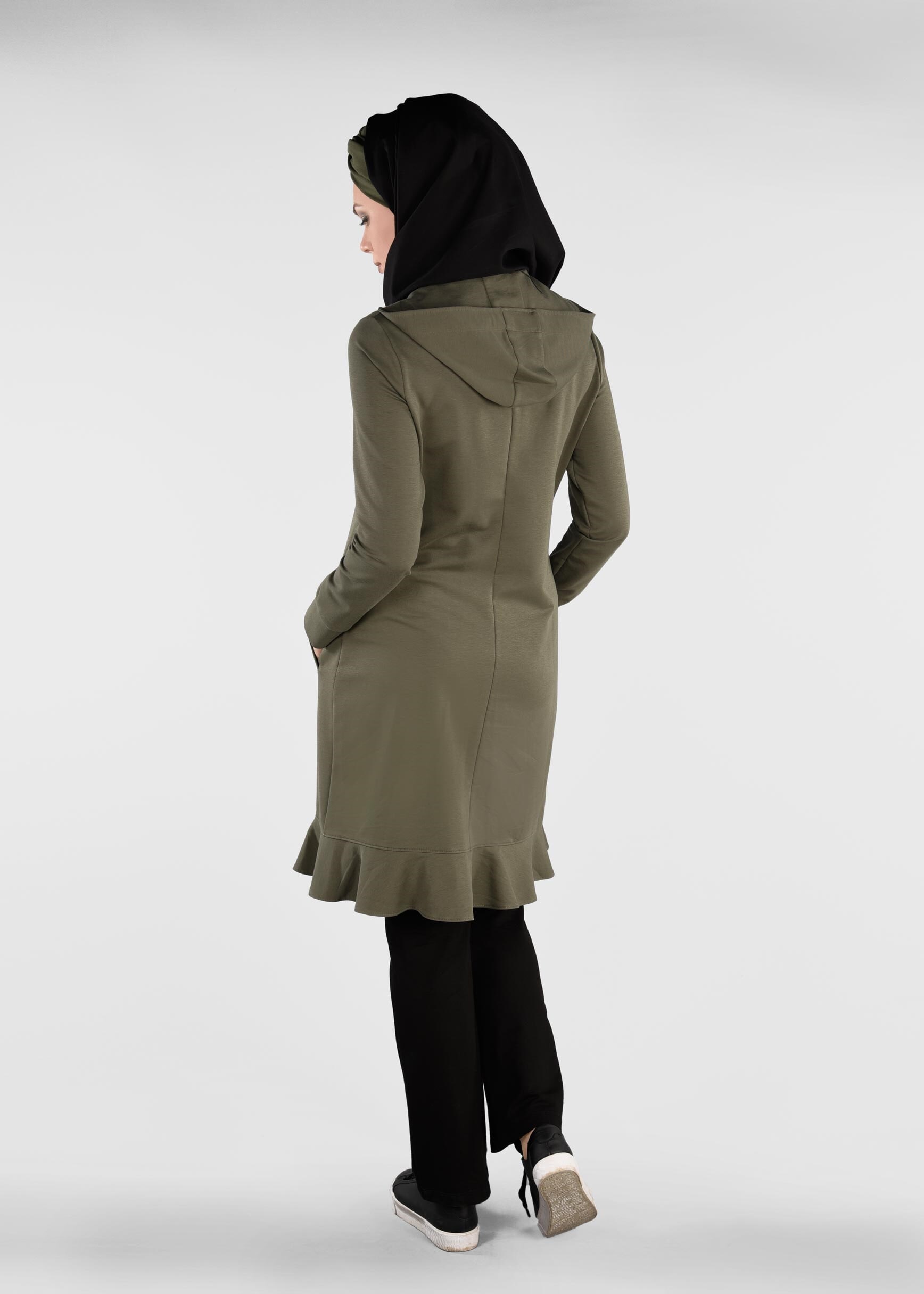 Tesettür giyim HAKİ ETEK UCU VOLANLI 2&prime;Lİ EŞOFMAN TAKIM 4917 