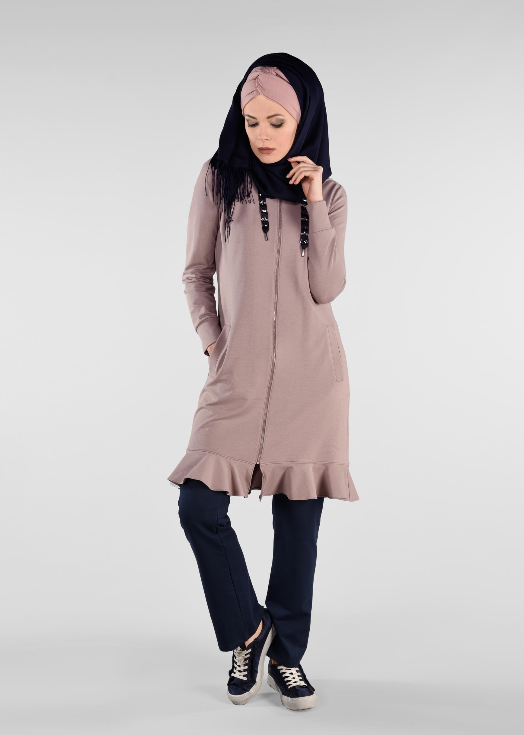 Tesettür giyim PUDRA ETEK UCU VOLANLI 2&prime;Lİ EŞOFMAN TAKIM 4917 