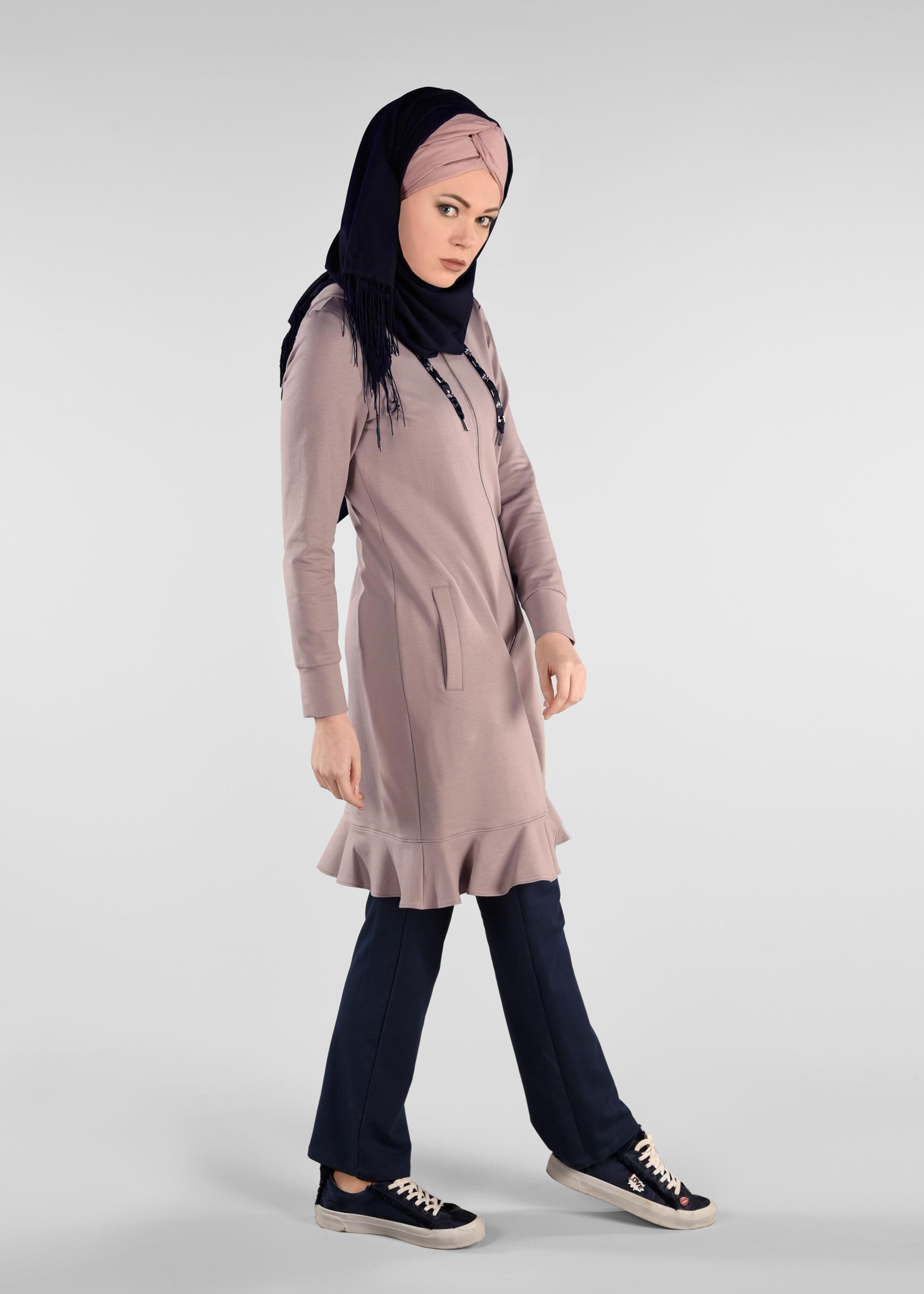 Tesettür giyim PUDRA ETEK UCU VOLANLI 2&prime;Lİ EŞOFMAN TAKIM 4917 