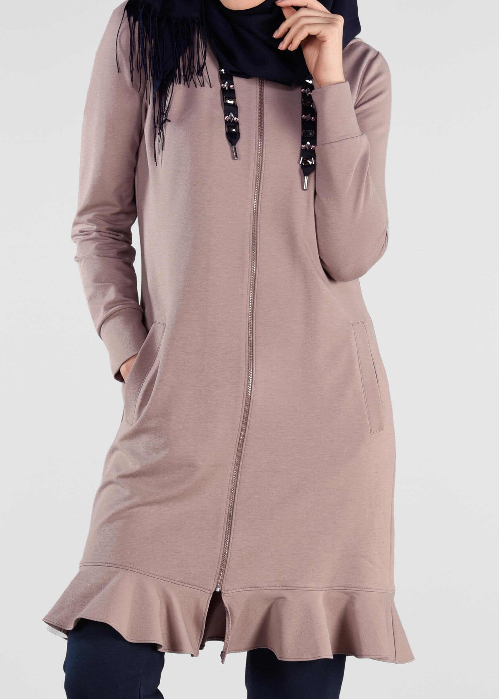 Tesettür giyim PUDRA ETEK UCU VOLANLI 2&prime;Lİ EŞOFMAN TAKIM 4917 