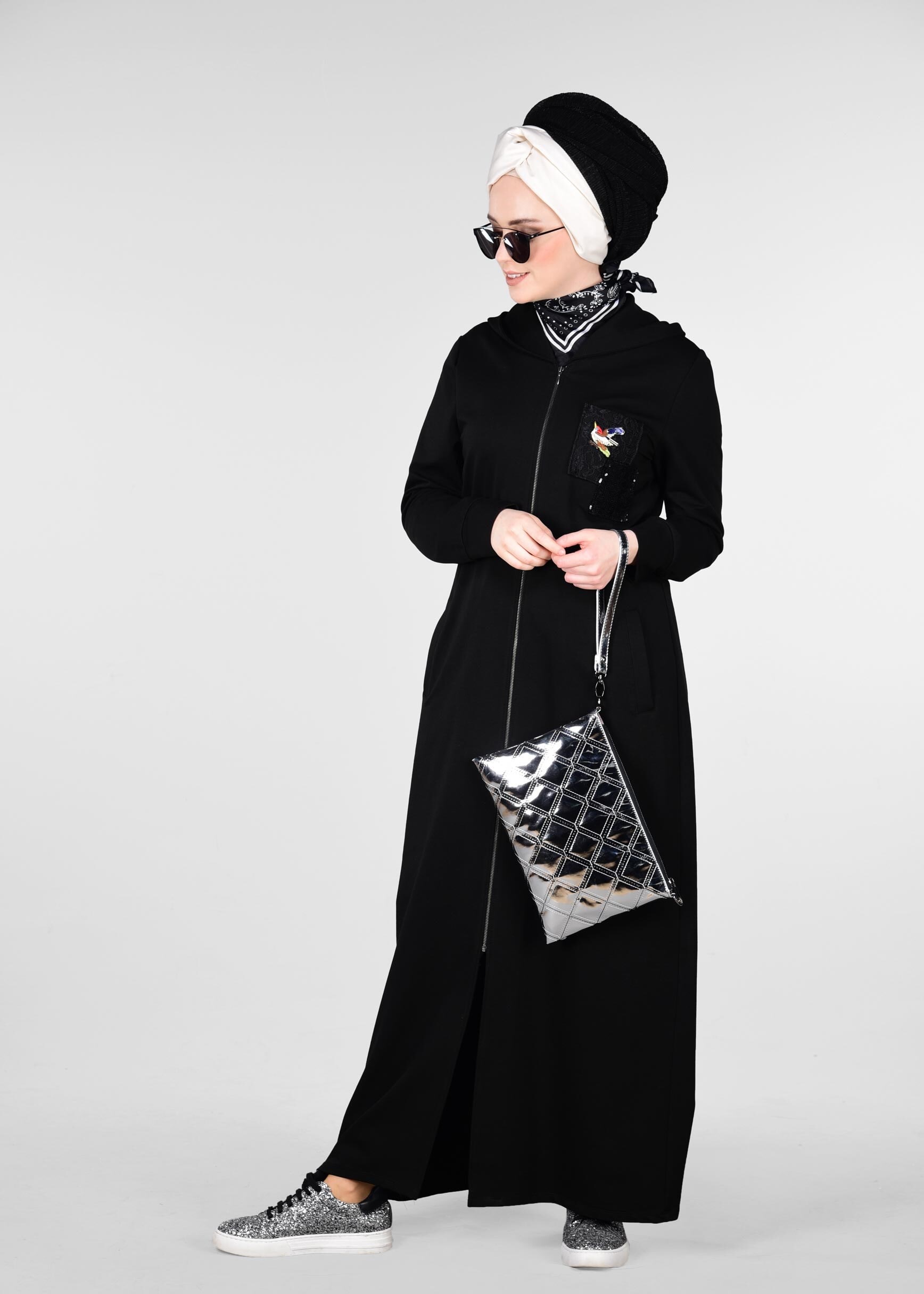 Tesettür giyim SİYAH ARMALI FERMUARLI EŞOFMAN TUNİK 4918