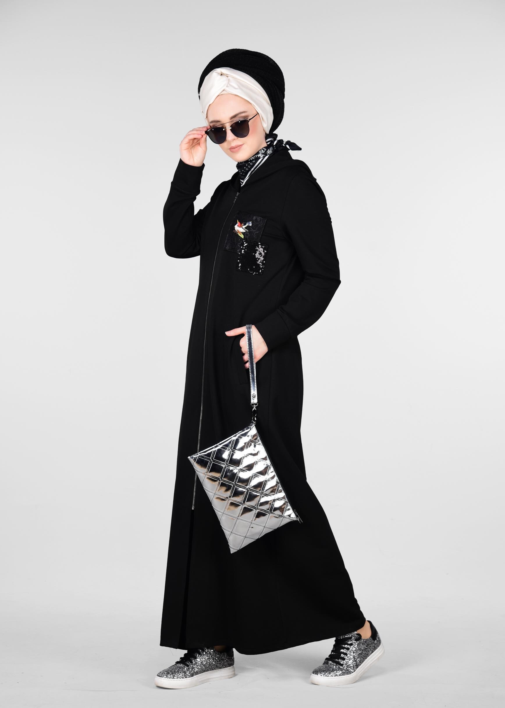 Tesettür giyim SİYAH ARMALI FERMUARLI EŞOFMAN TUNİK 4918