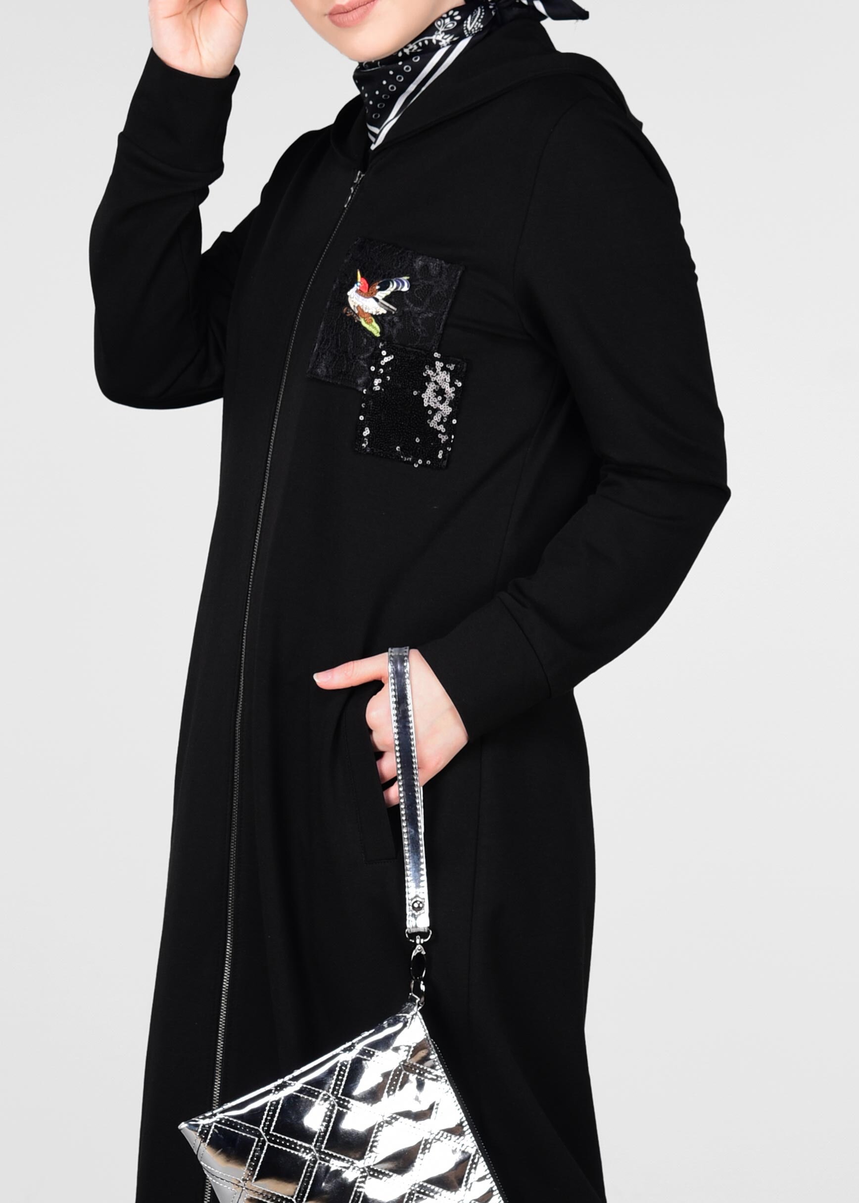 Tesettür giyim SİYAH ARMALI FERMUARLI EŞOFMAN TUNİK 4918