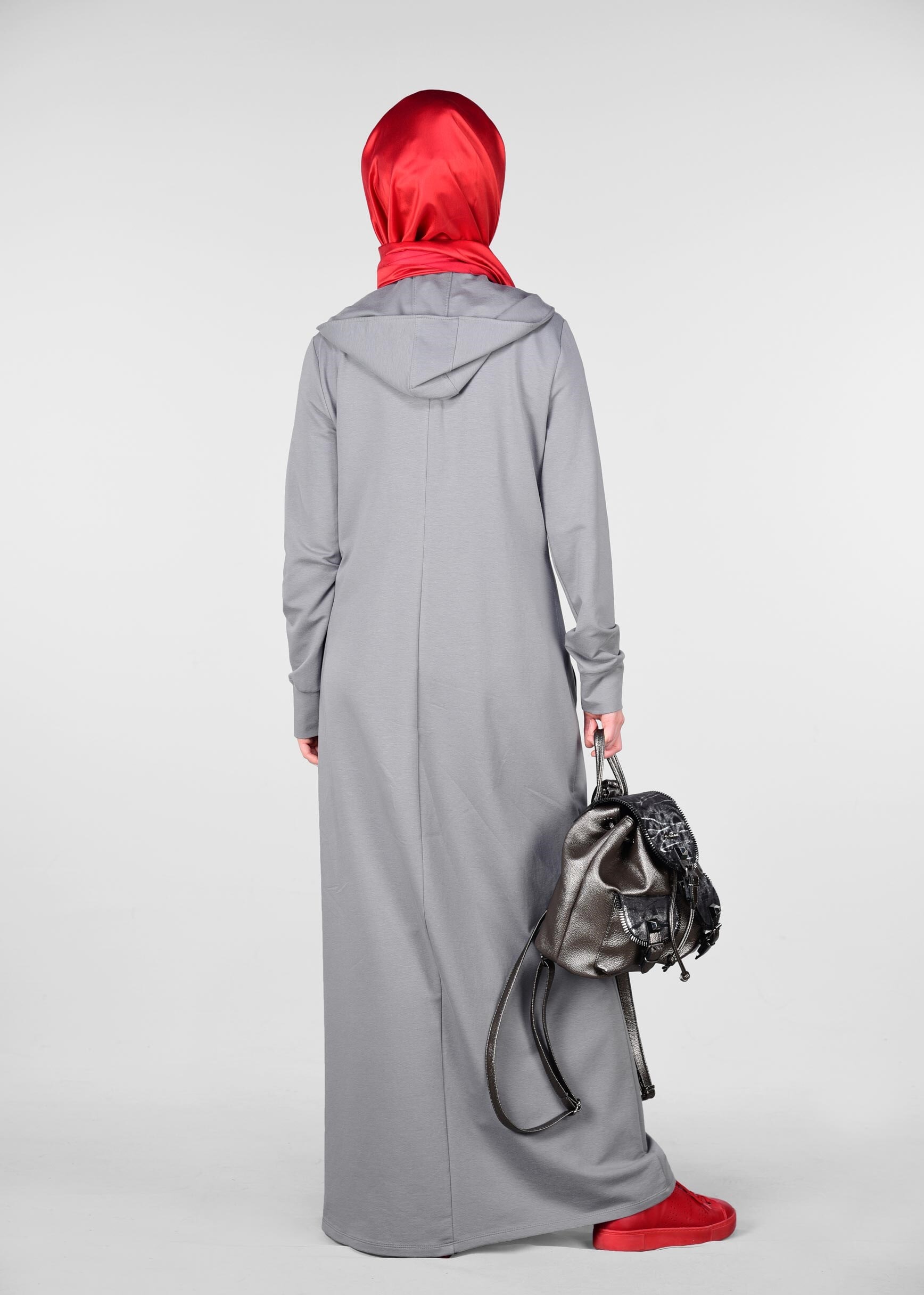 Tesettür giyim GRİ ARMALI FERMUARLI EŞOFMAN TUNİK 4918