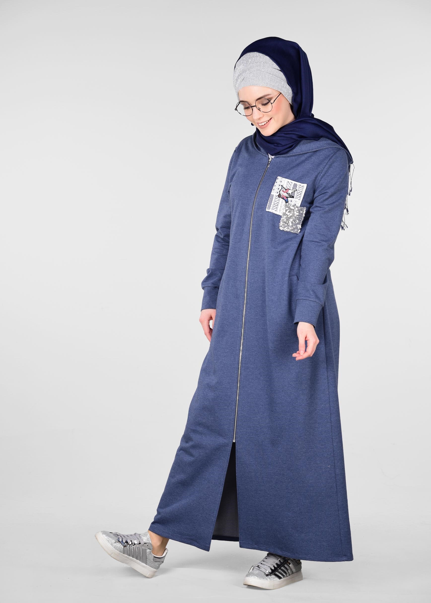 Tesettür giyim LACİVERT ARMALI FERMUARLI EŞOFMAN TUNİK 4918