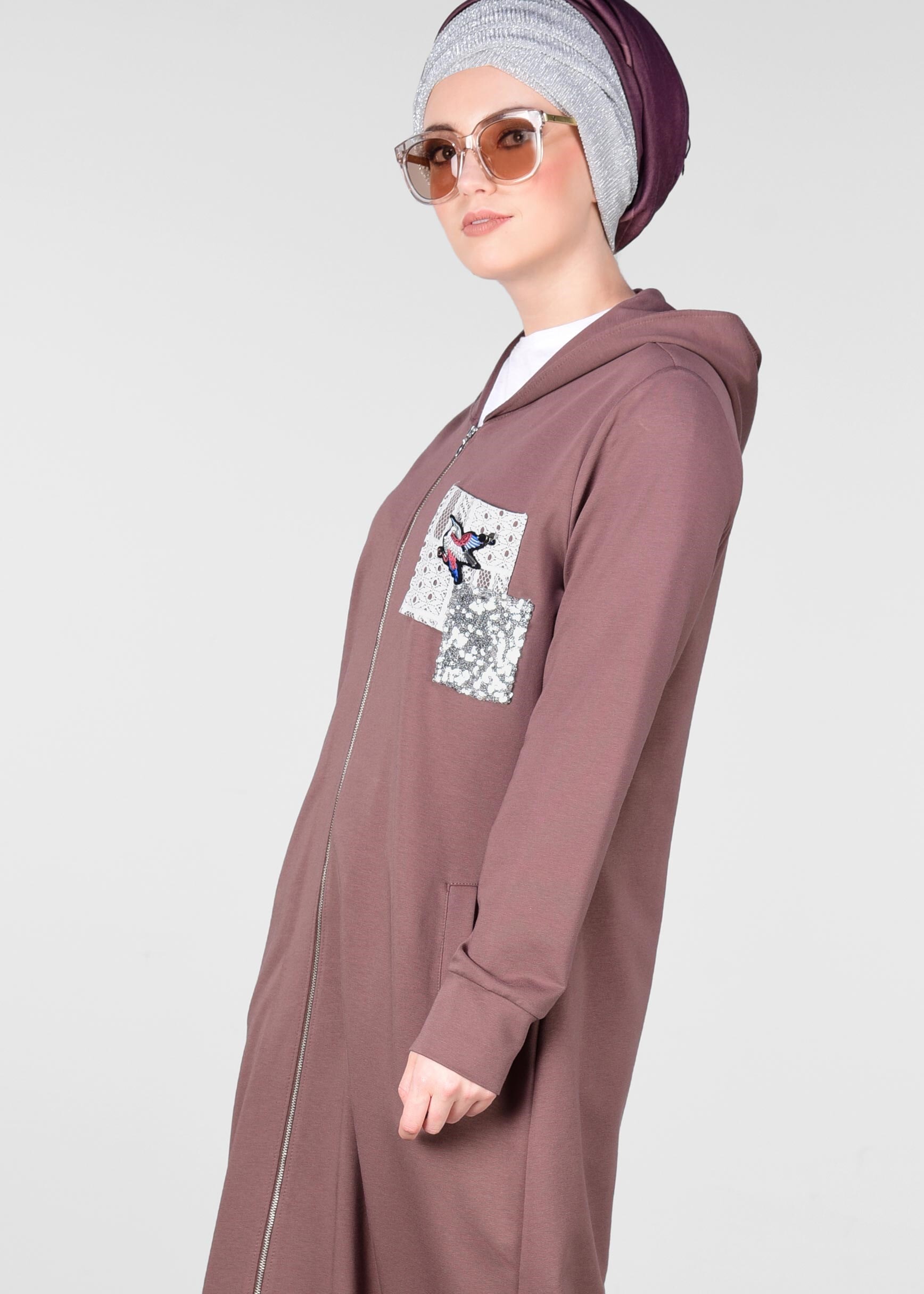 Tesettür giyim PEMBE ARMALI FERMUARLI EŞOFMAN TUNİK 4918