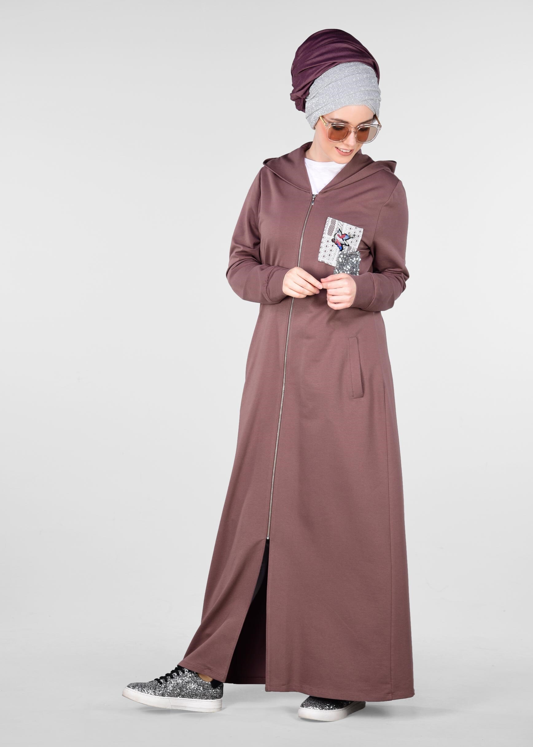 Tesettür giyim PEMBE ARMALI FERMUARLI EŞOFMAN TUNİK 4918