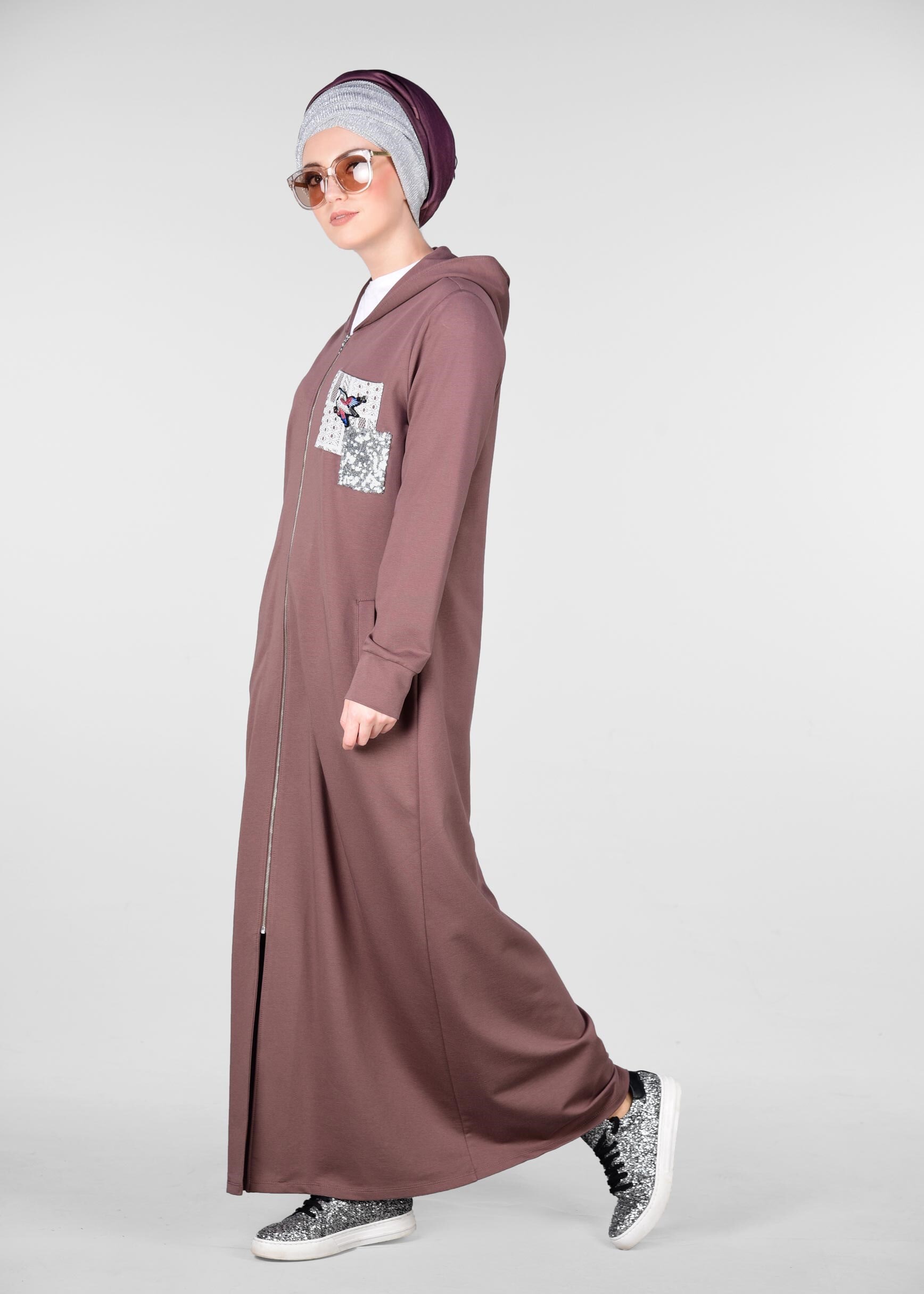 Tesettür giyim PEMBE ARMALI FERMUARLI EŞOFMAN TUNİK 4918