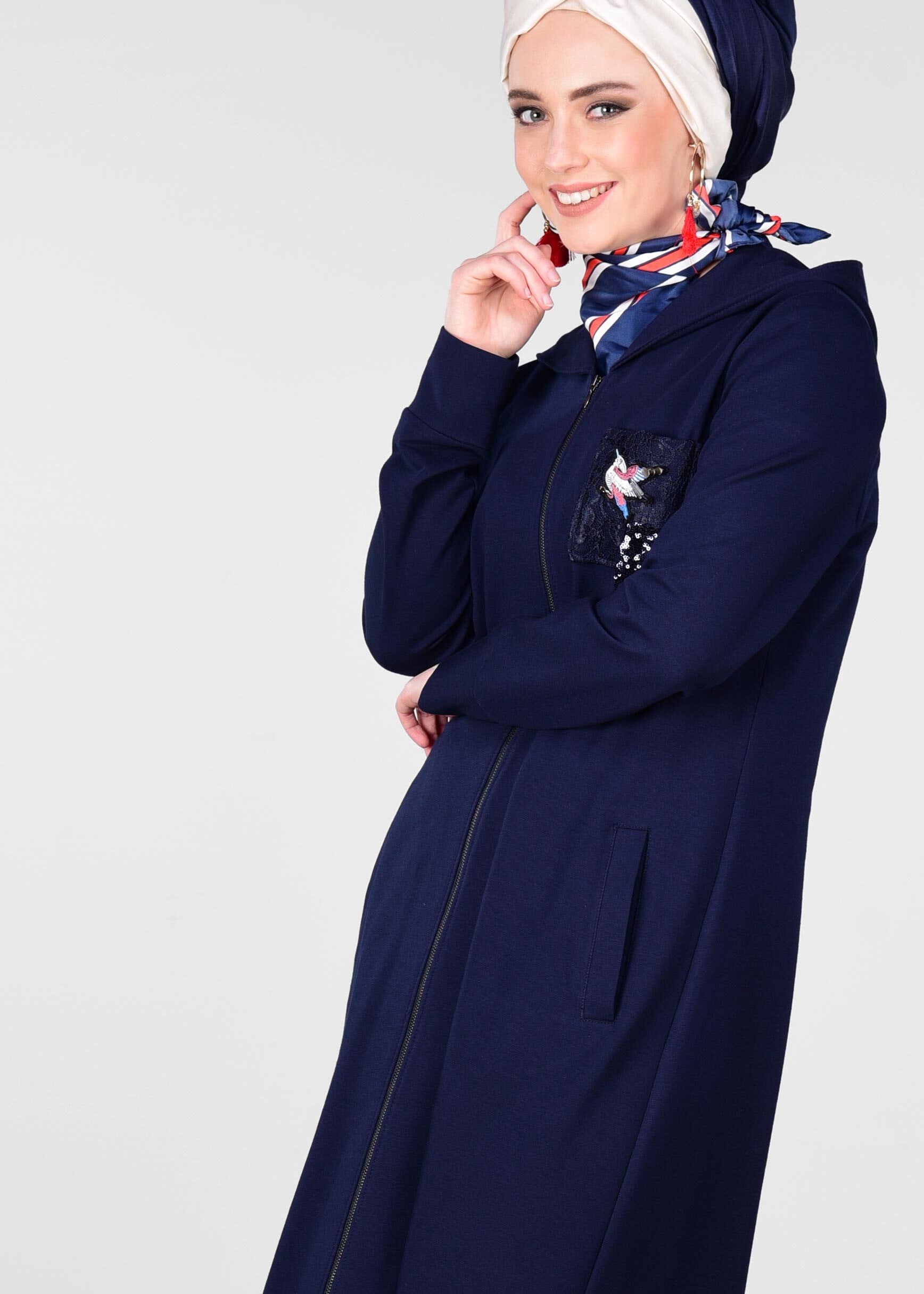 Tesettür giyim LACİVERT ARMALI FERMUARLI EŞOFMAN TUNİK 4918