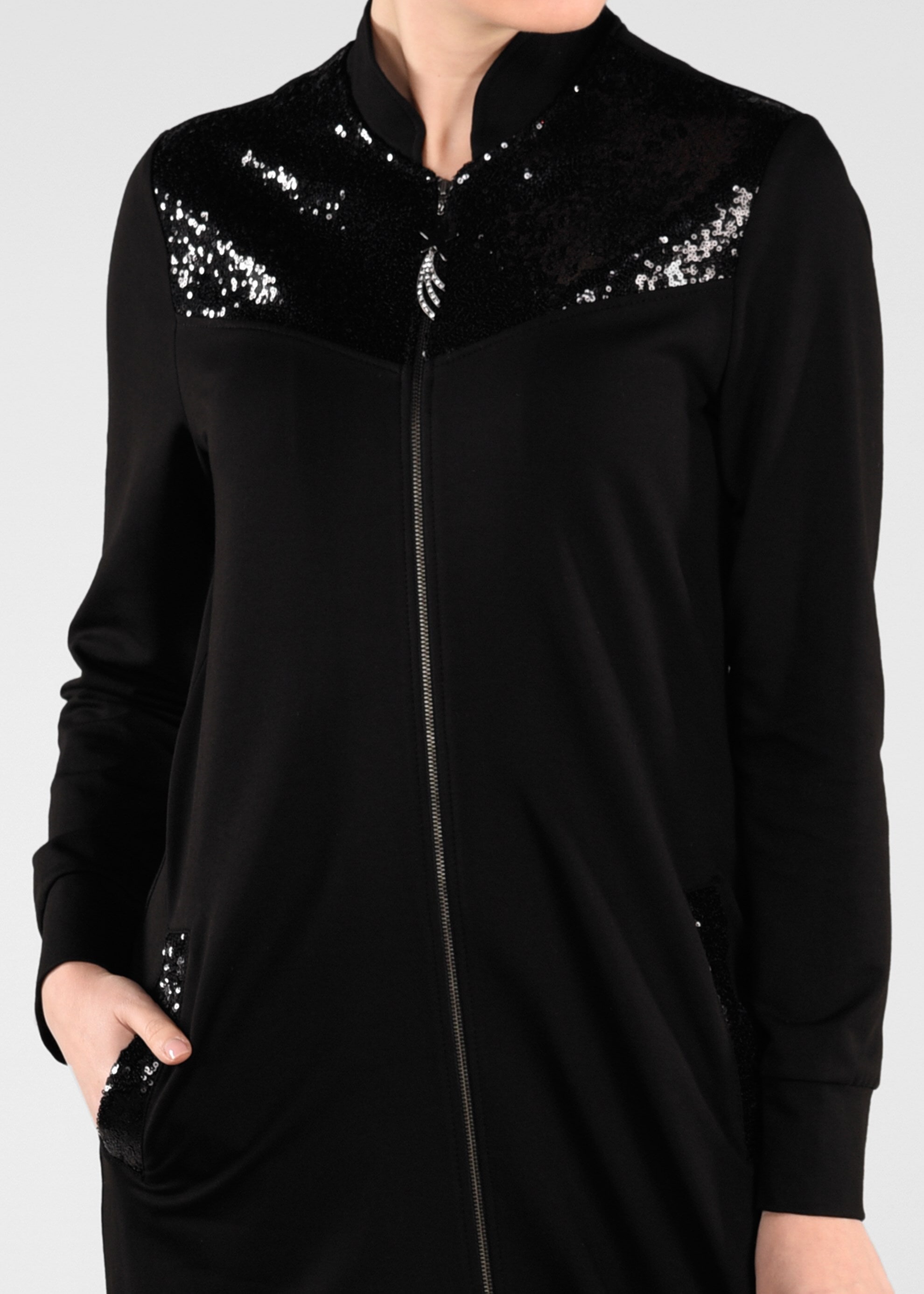 Tesettür giyim SİYAH PUL PAYETLİ UZUN EŞOFMAN TUNİK 4931