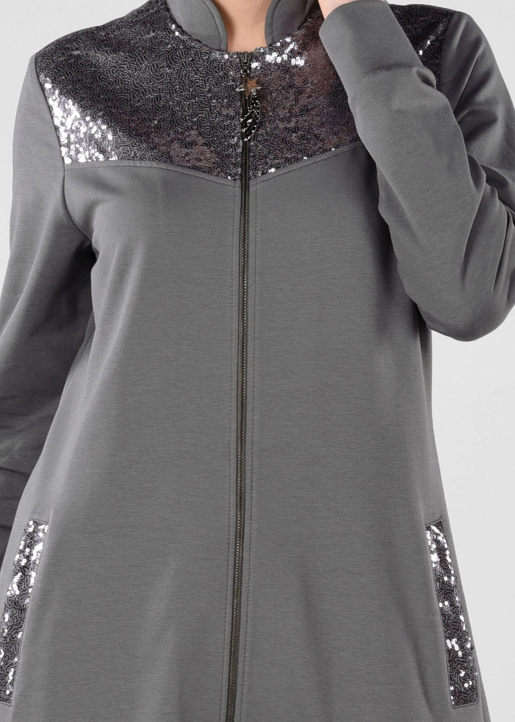 Tesettür giyim GRİ PUL PAYETLİ UZUN EŞOFMAN TUNİK 4931