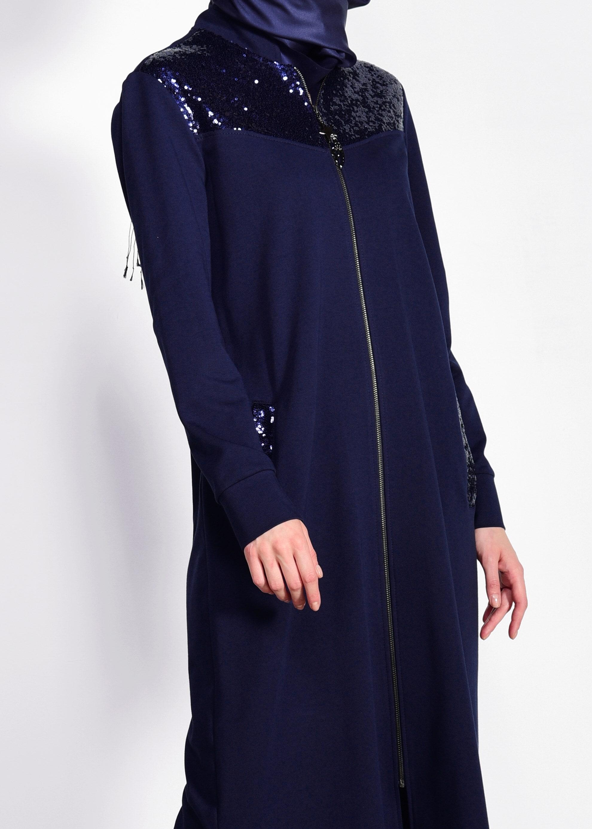 Tesettür giyim LACİVERT PUL PAYETLİ UZUN EŞOFMAN TUNİK 4931