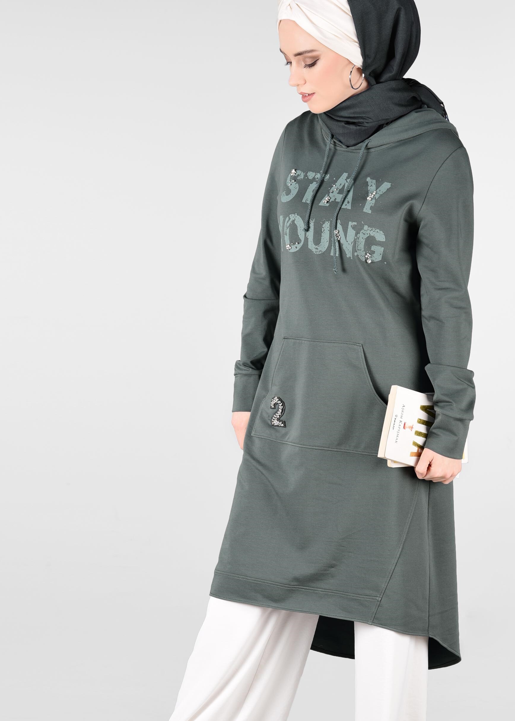 Tesettür giyim YEŞİL 4933 NEW LERİDA EŞOFMAN TUNİK 36/42 TEK38