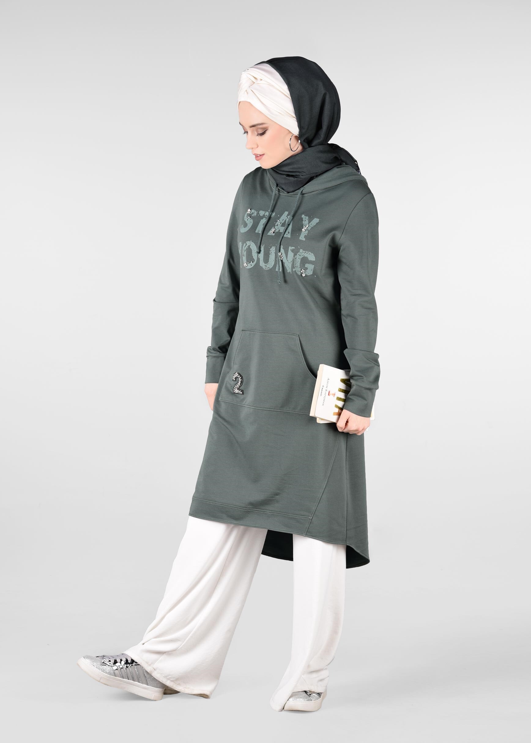 Tesettür giyim YEŞİL 4933 NEW LERİDA EŞOFMAN TUNİK 36/42 TEK38