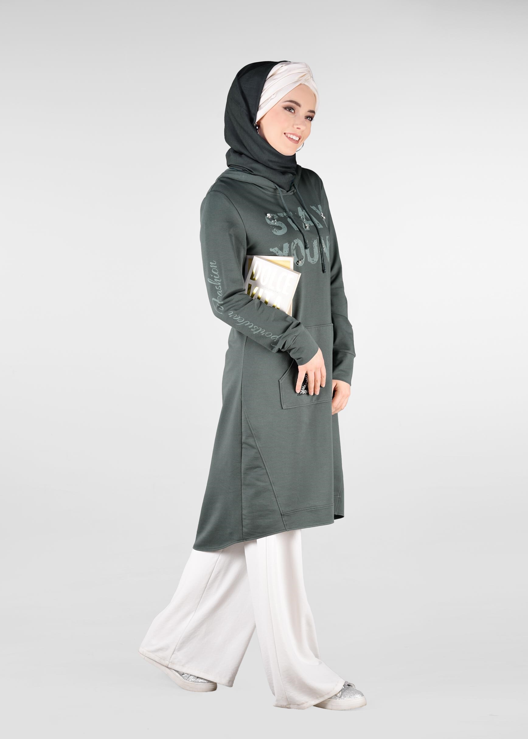 Tesettür giyim YEŞİL 4933 NEW LERİDA EŞOFMAN TUNİK 36/42 TEK38