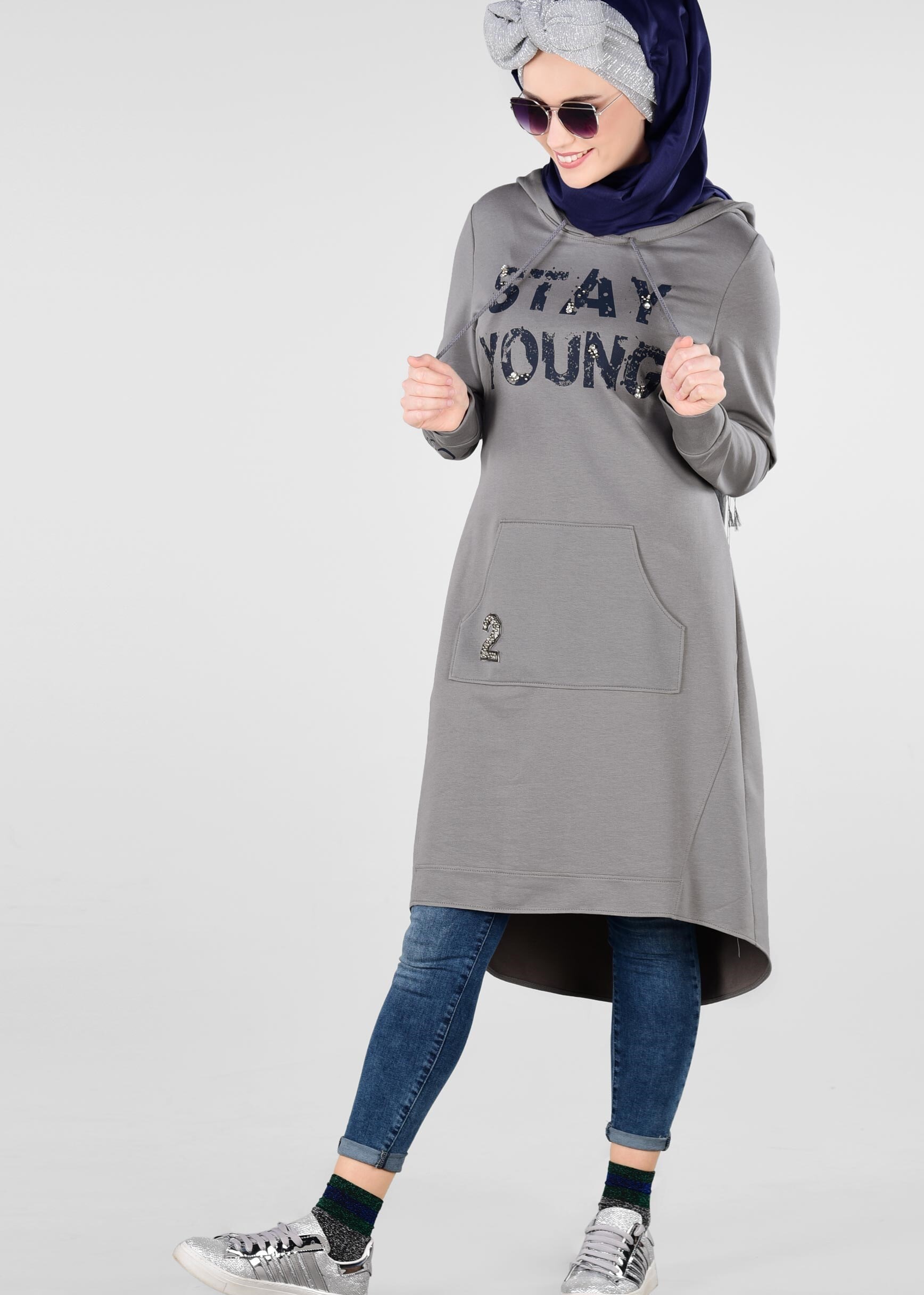 Tesettür giyim GRİ 4933 NEW LERİDA EŞOFMAN TUNİK 36/42 TEK38