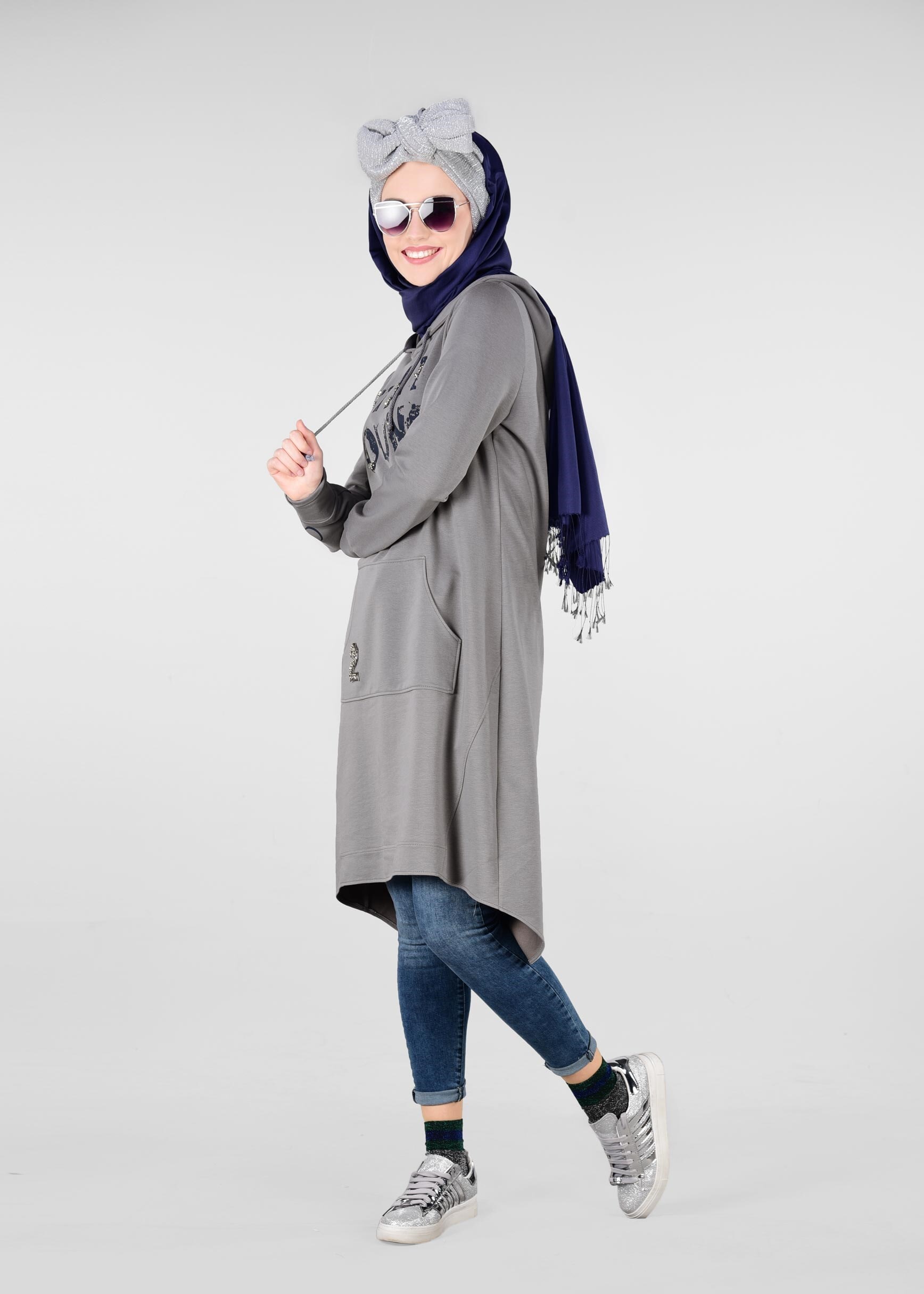 Tesettür giyim GRİ 4933 NEW LERİDA EŞOFMAN TUNİK 36/42 TEK38