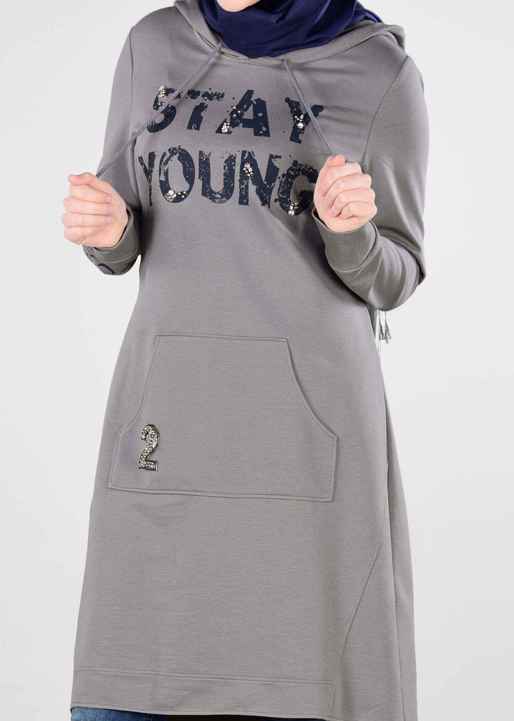 Tesettür giyim GRİ 4933 NEW LERİDA EŞOFMAN TUNİK 36/42 TEK38