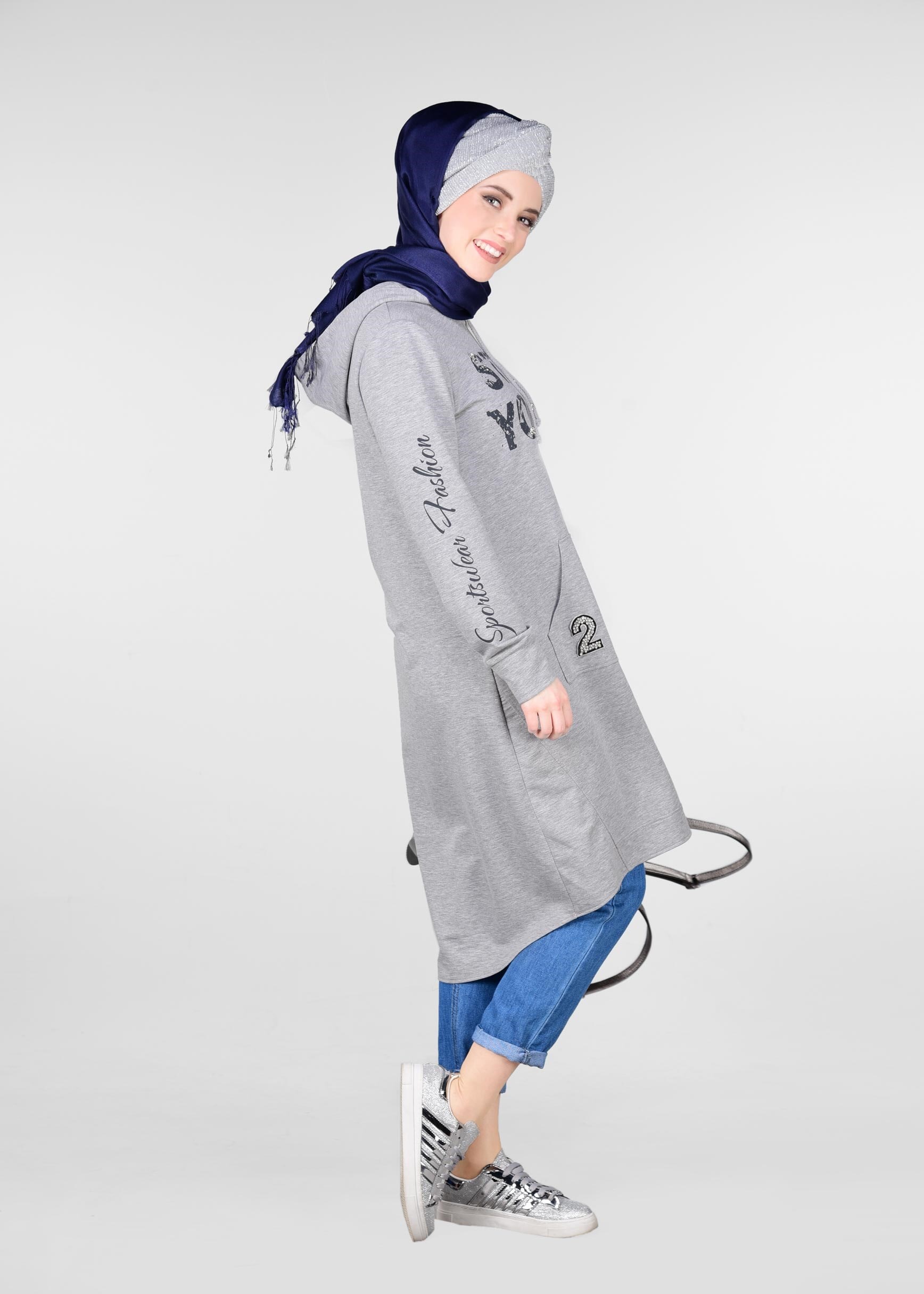 Tesettür giyim GRİ 4933 NEW LERİDA EŞOFMAN TUNİK 36/42 TEK38