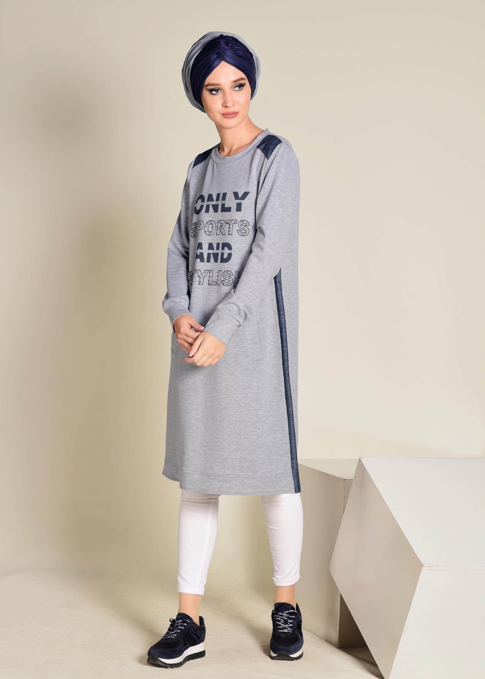 Tesettür giyim GRİ 4934 NEW LERİDA EŞOFMAN TUNİK 36/44 TEK40