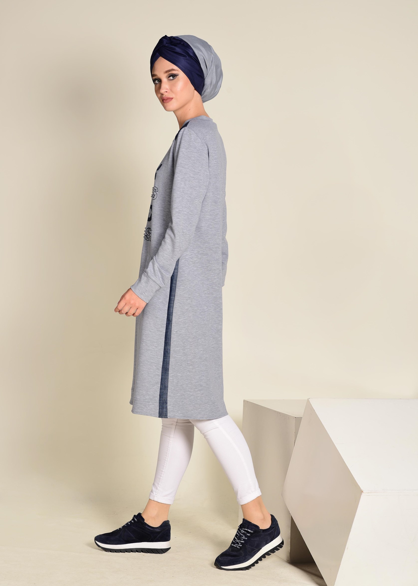 Tesettür giyim GRİ 4934 NEW LERİDA EŞOFMAN TUNİK 36/44 TEK40