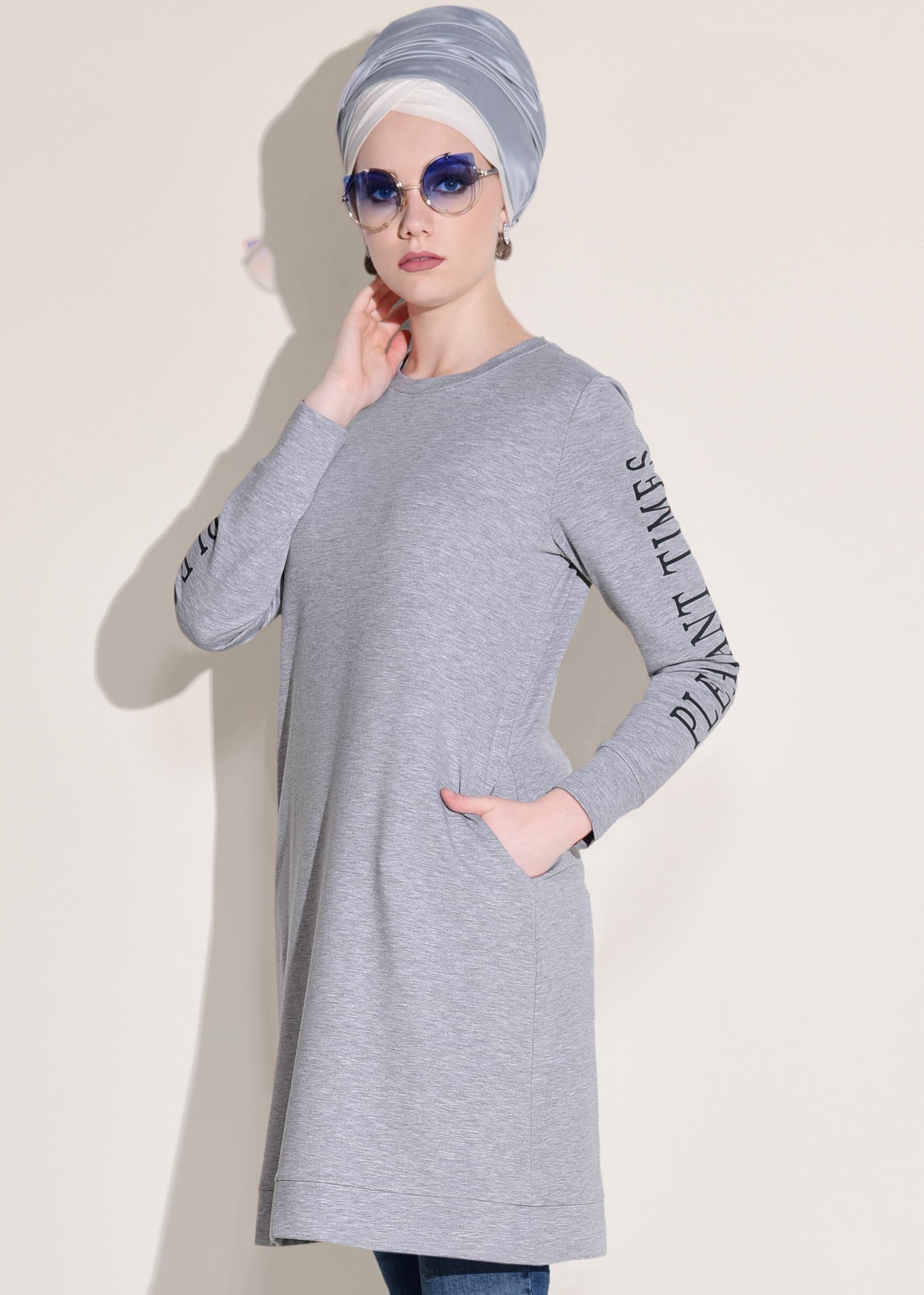 Tesettür giyim GRİ 4935 NEW LERİDA EŞOFMAN TUNİK 36/44 TEK40