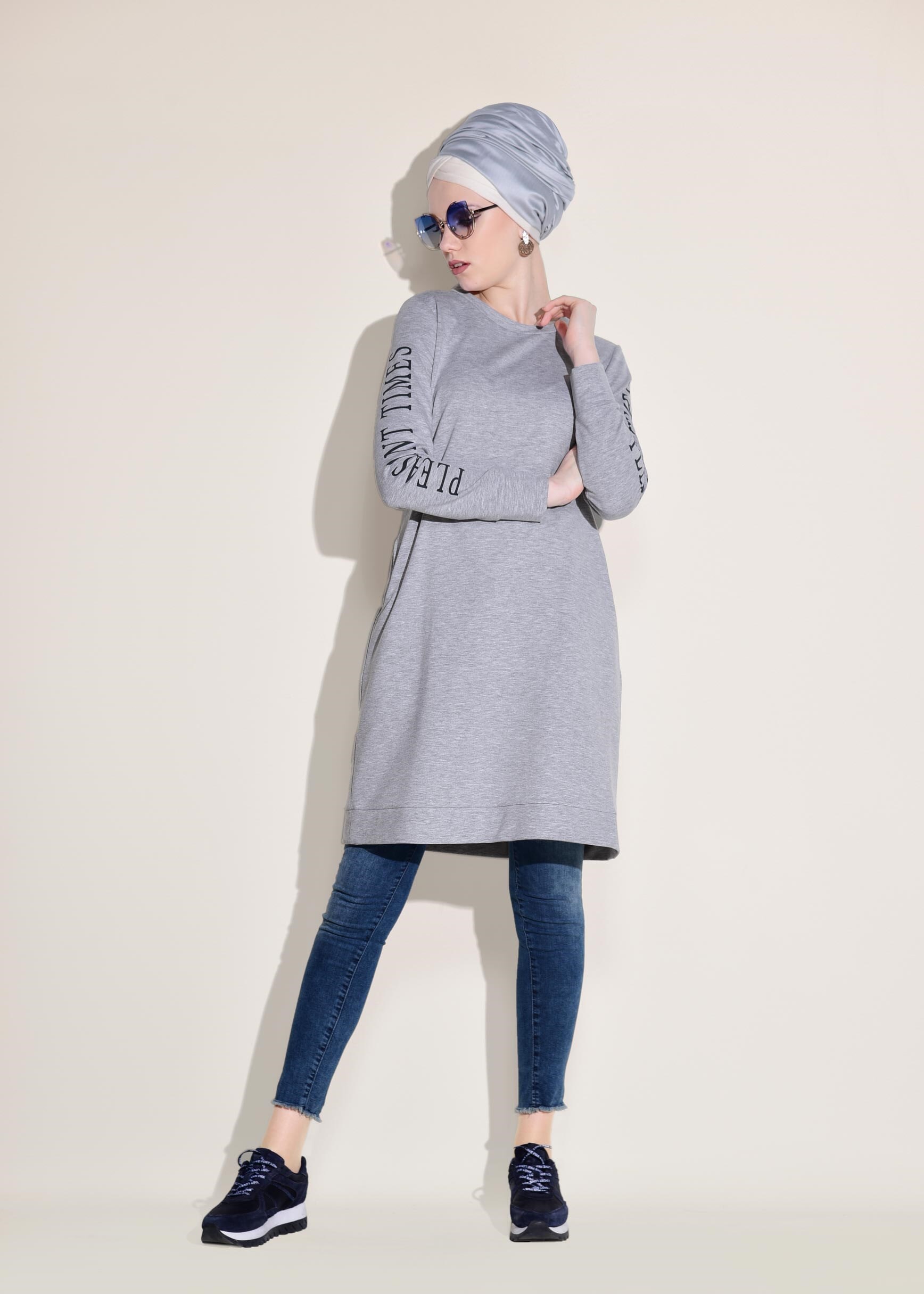 Tesettür giyim GRİ 4935 NEW LERİDA EŞOFMAN TUNİK 36/44 TEK40