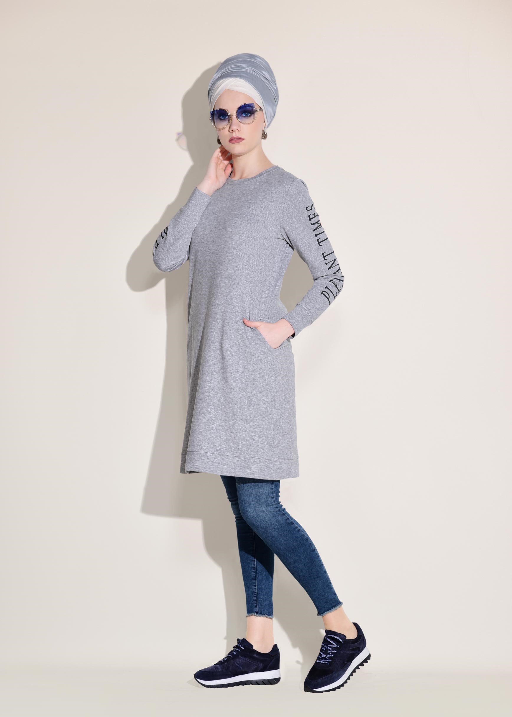 Tesettür giyim GRİ 4935 NEW LERİDA EŞOFMAN TUNİK 36/44 TEK40