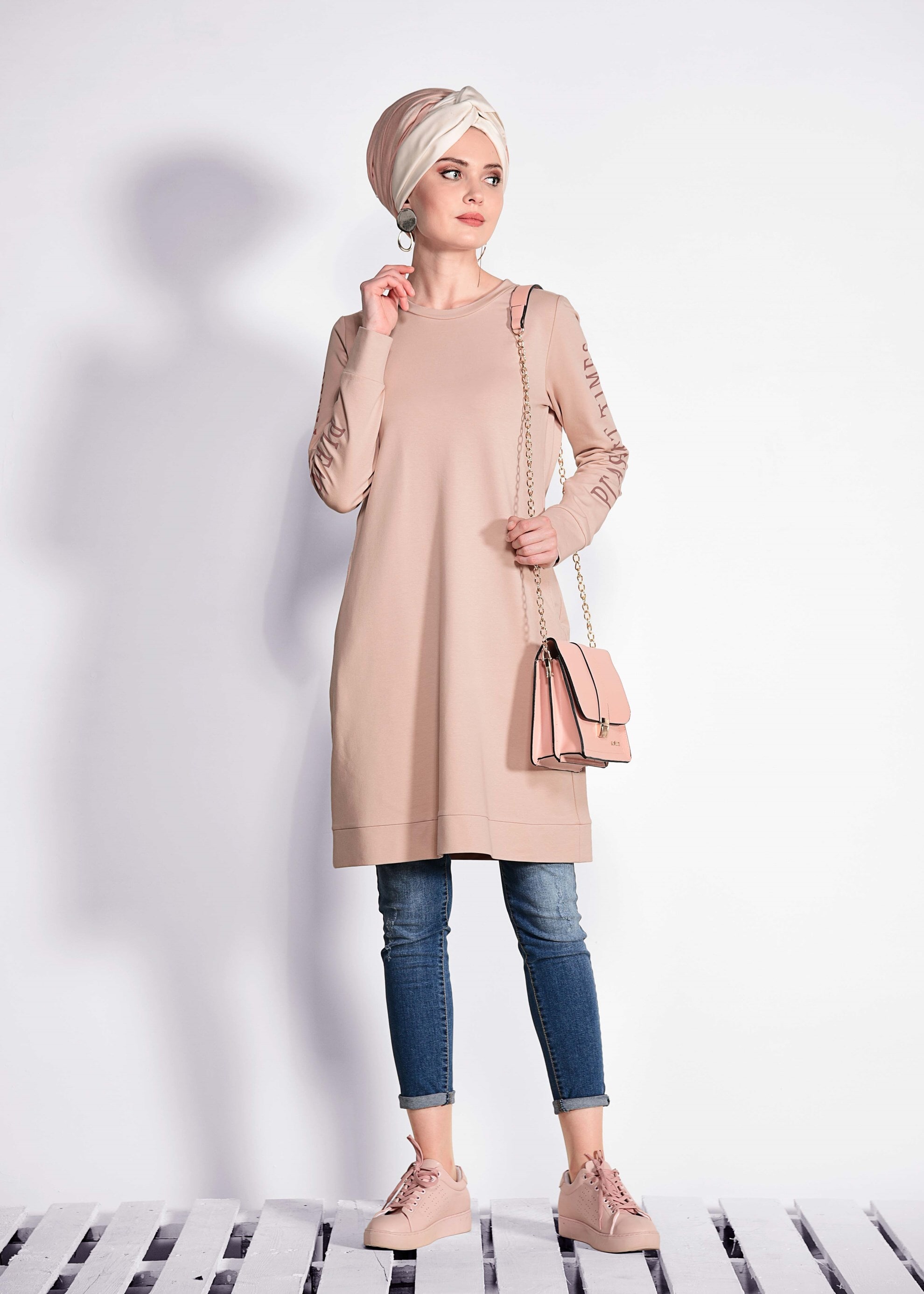 Tesettür giyim PUDRA 4935 NEW LERİDA EŞOFMAN TUNİK 36/44 TEK40