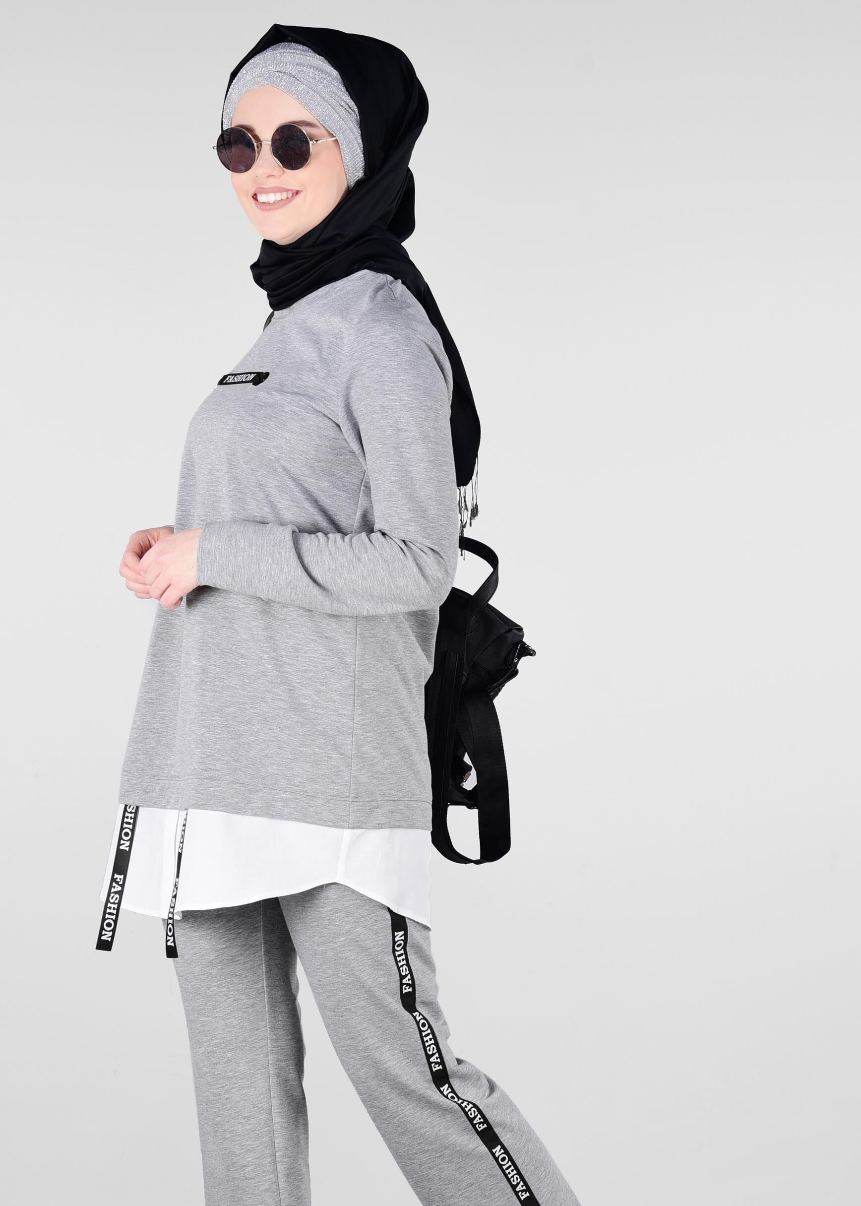 Tesettür giyim GRİ 4938 NEW LERİDA 2&prime;Lİ EŞOFMAN TKM.36/42 TEK38