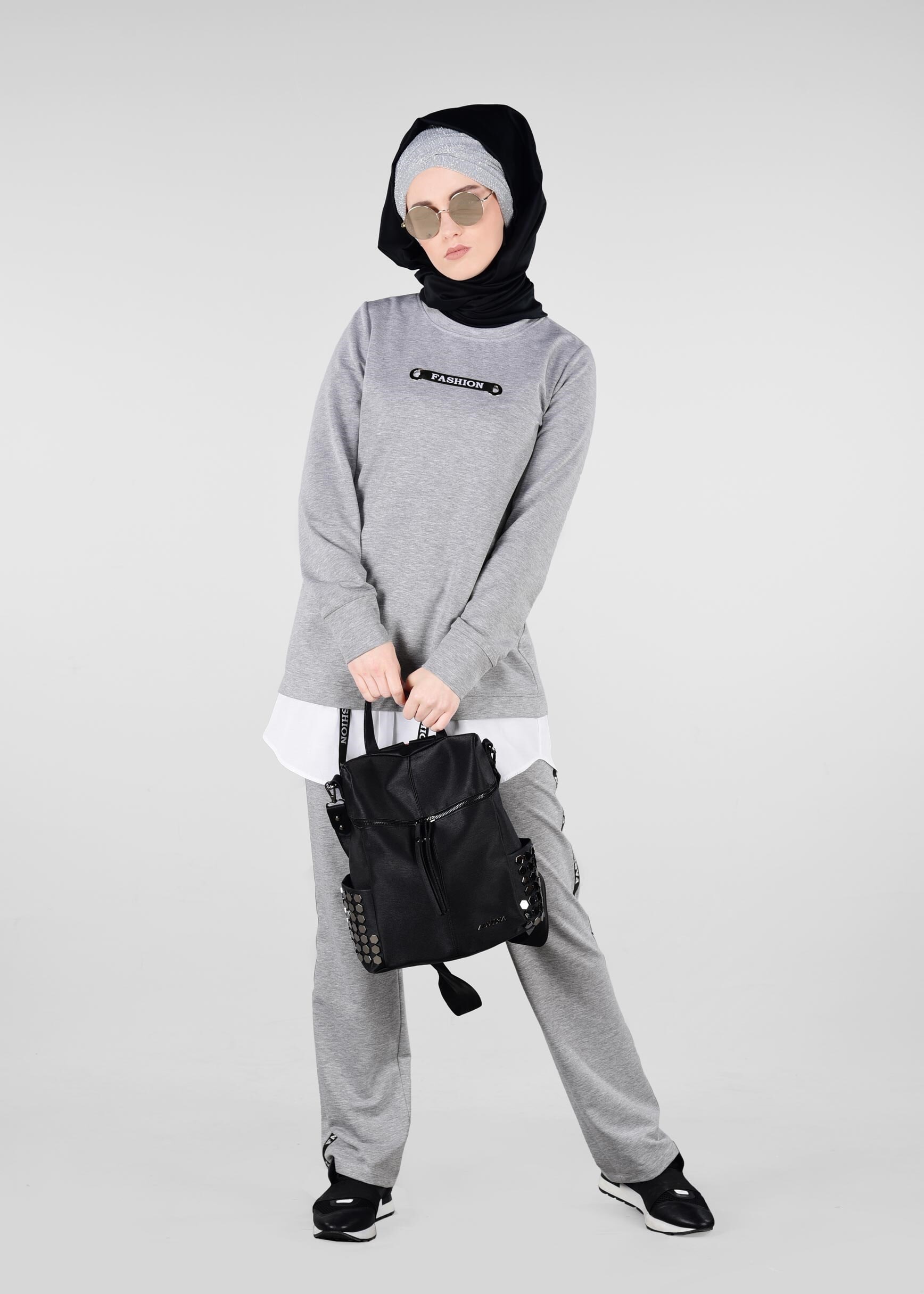 Tesettür giyim GRİ 4938 NEW LERİDA 2&prime;Lİ EŞOFMAN TKM.36/42 TEK38