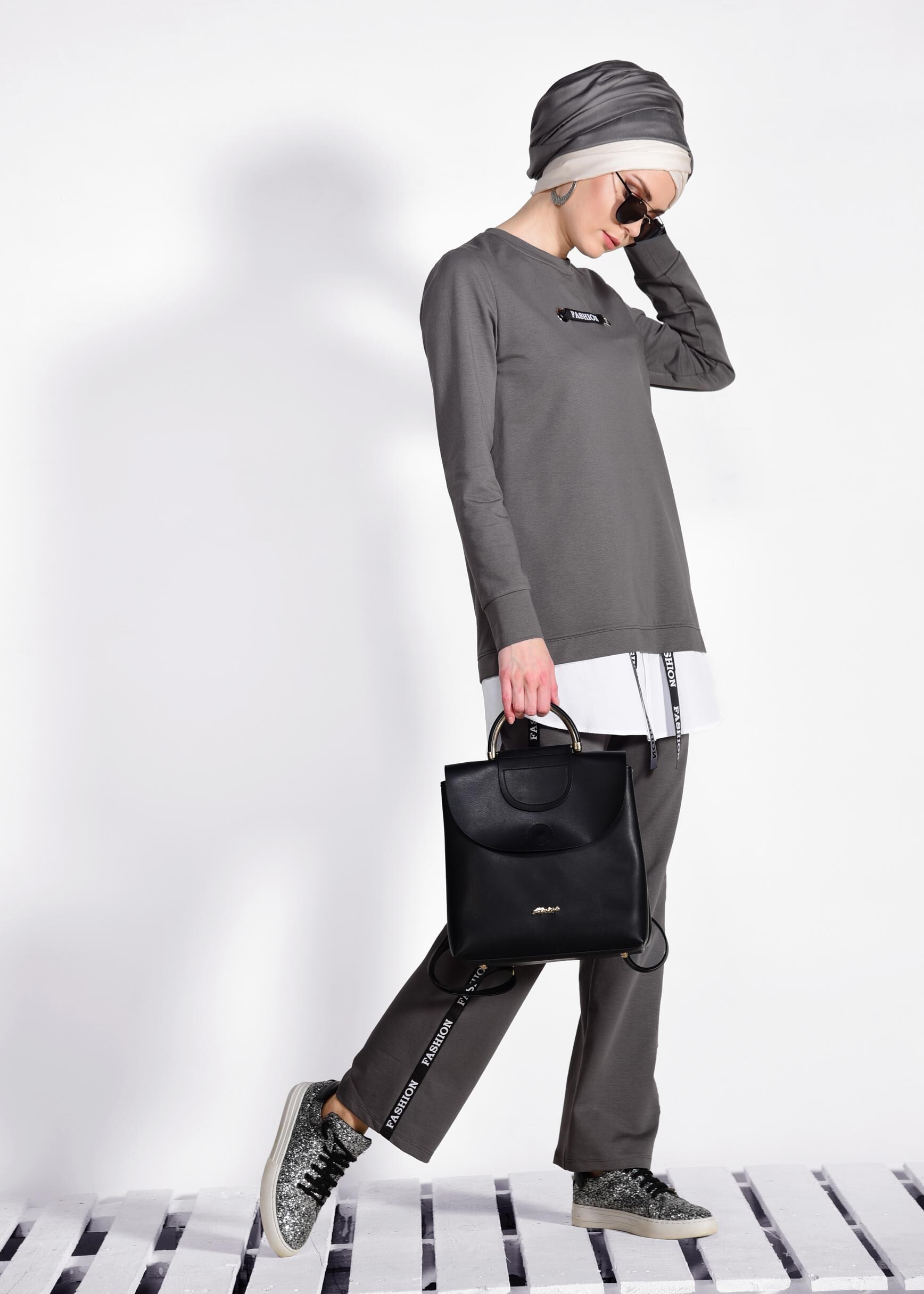 Tesettür giyim GRİ 4938 NEW LERİDA 2&prime;Lİ EŞOFMAN TKM.36/42 TEK38